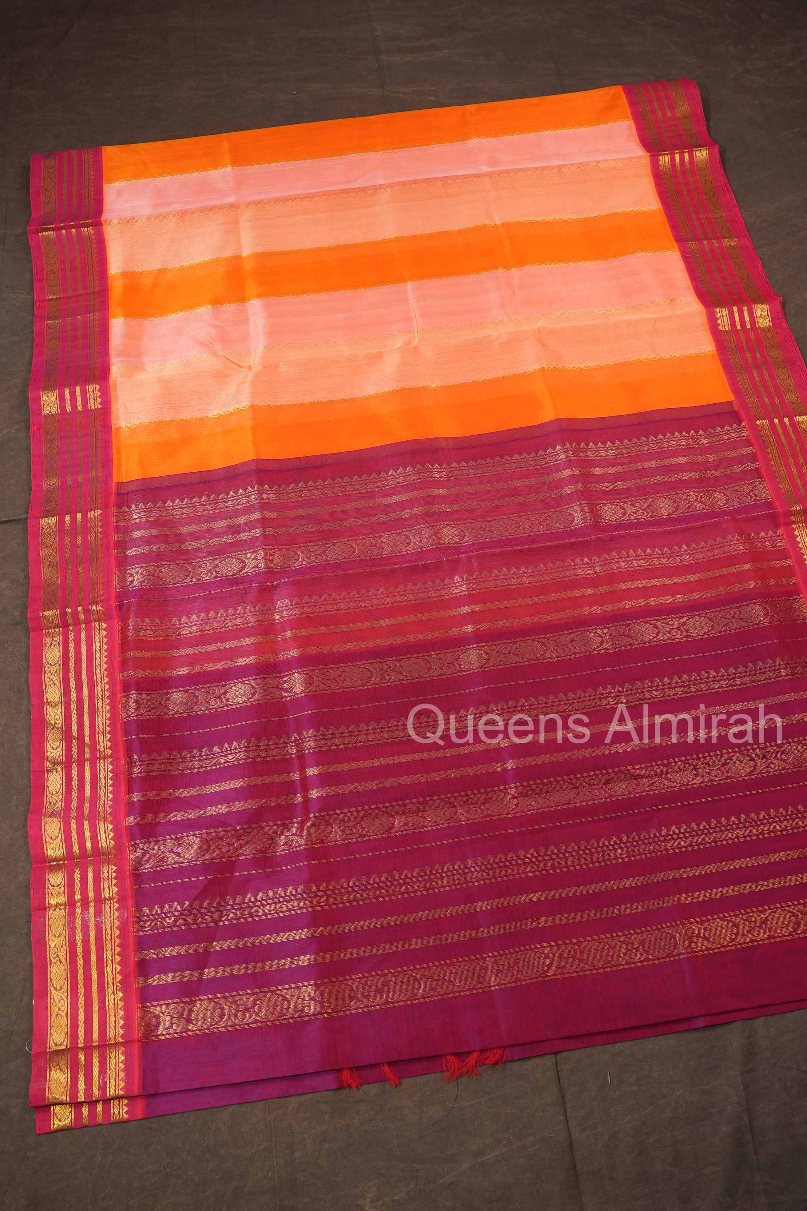 Multi Color With Varisapet Purple Border Pure Silk Cotton Saree
