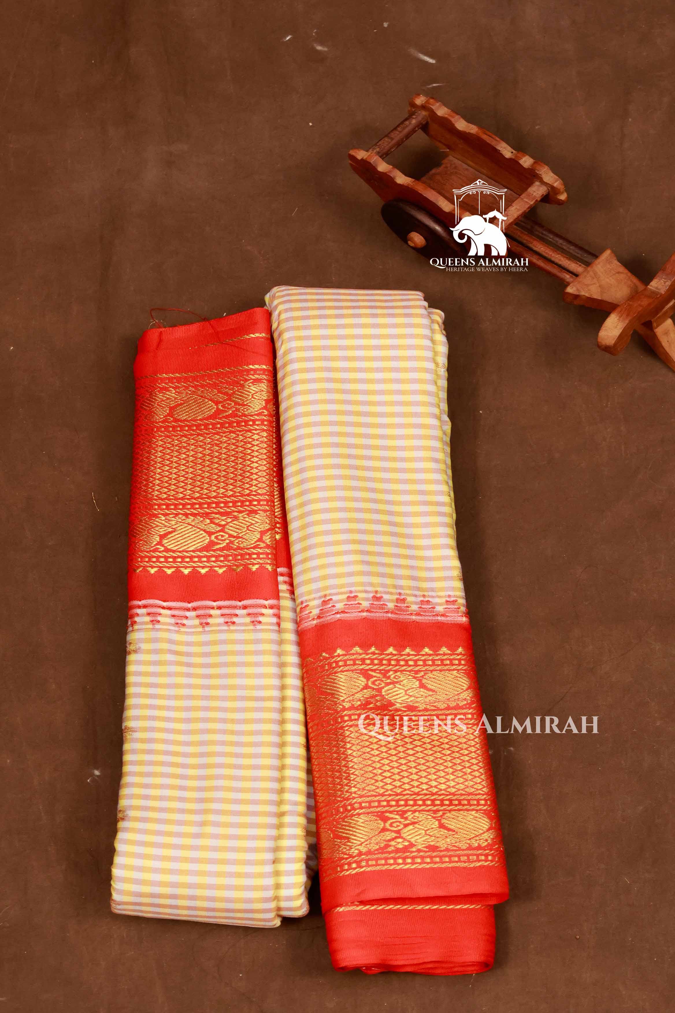 Yellow Kattam With Red Border Semi Gadwal Silk Saree