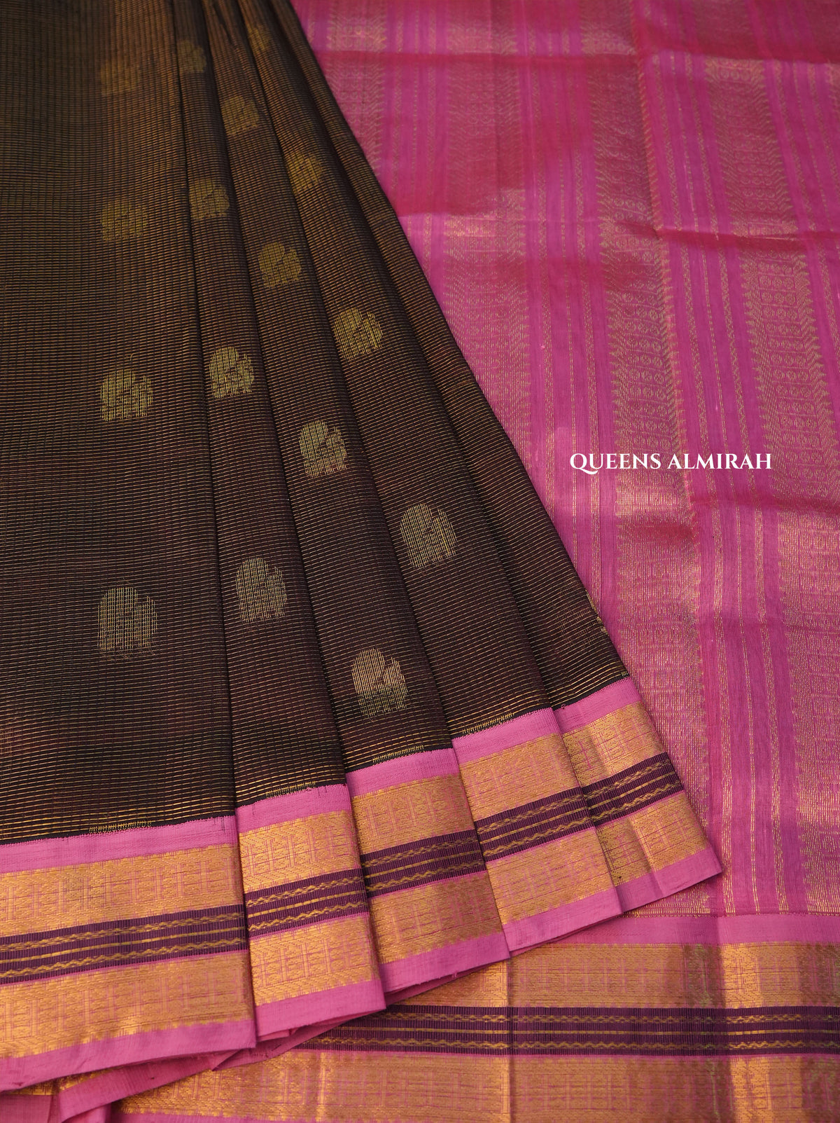 Cocoa Bean With Pink Pure Silk Cotton Saree