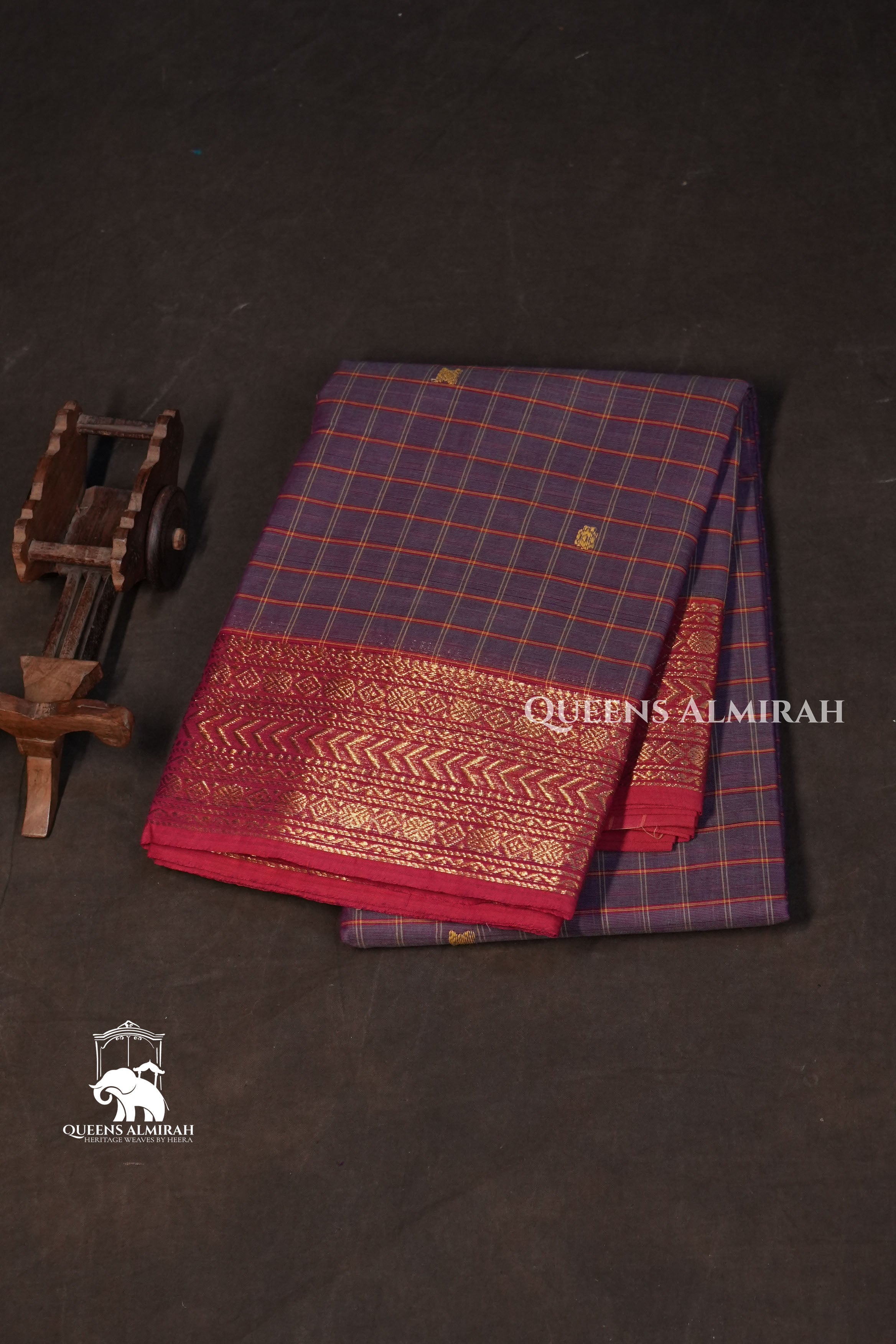 Dark Grey Purple With Red Kanchi Cotton Saree