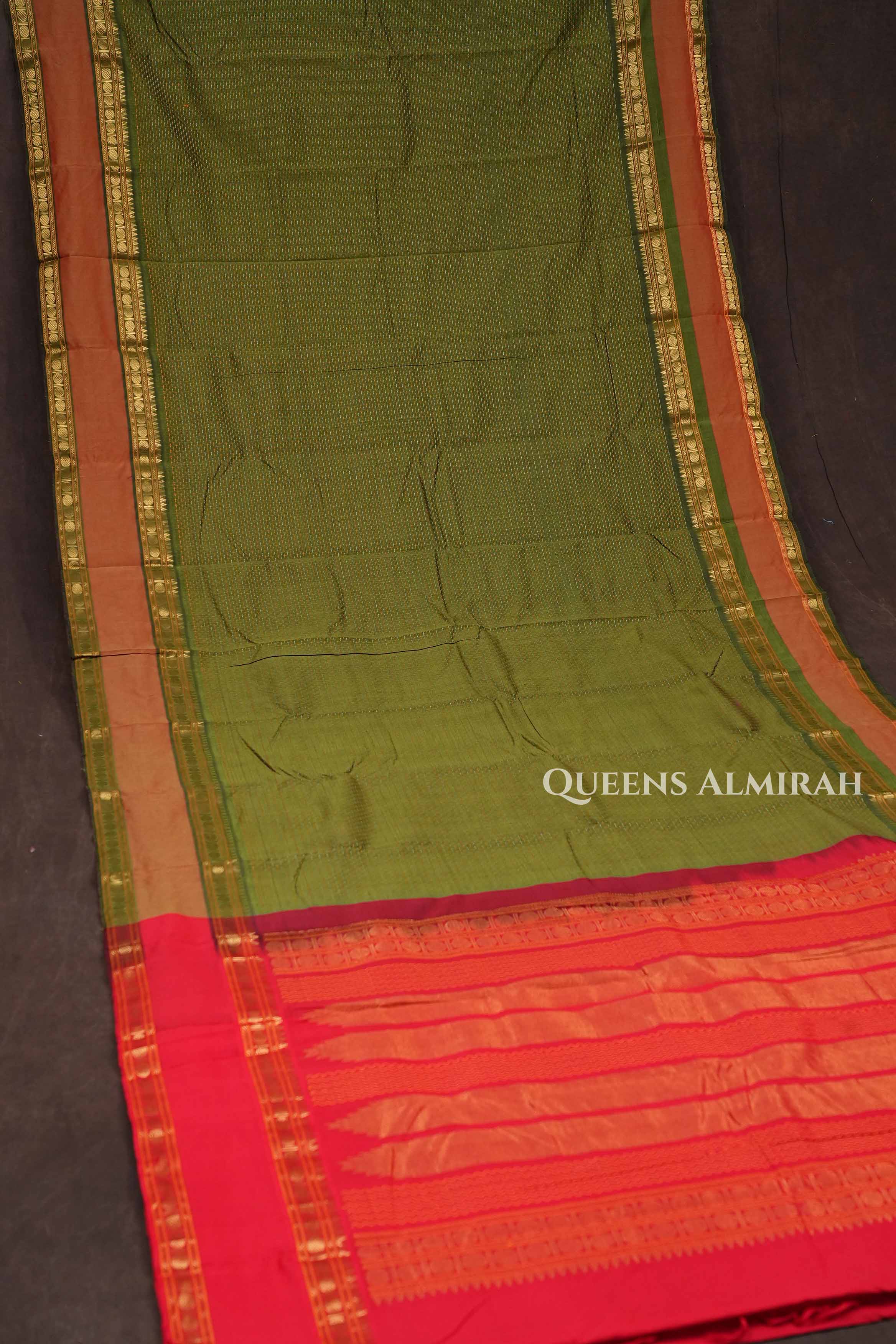 Olive Green With Red Budget Silk Cotton Saree