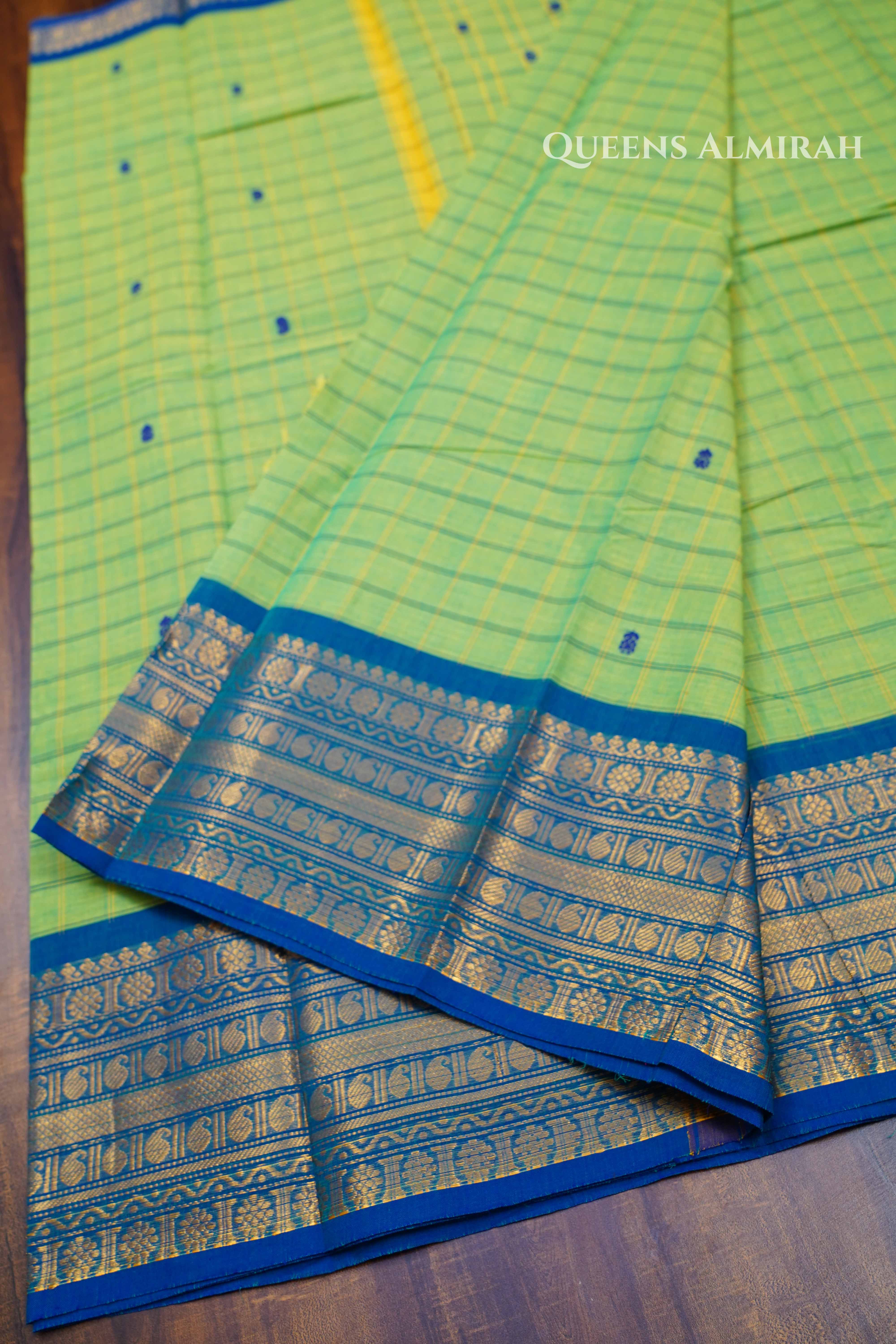 Pista Green With Blue Kanchi Cotton Saree