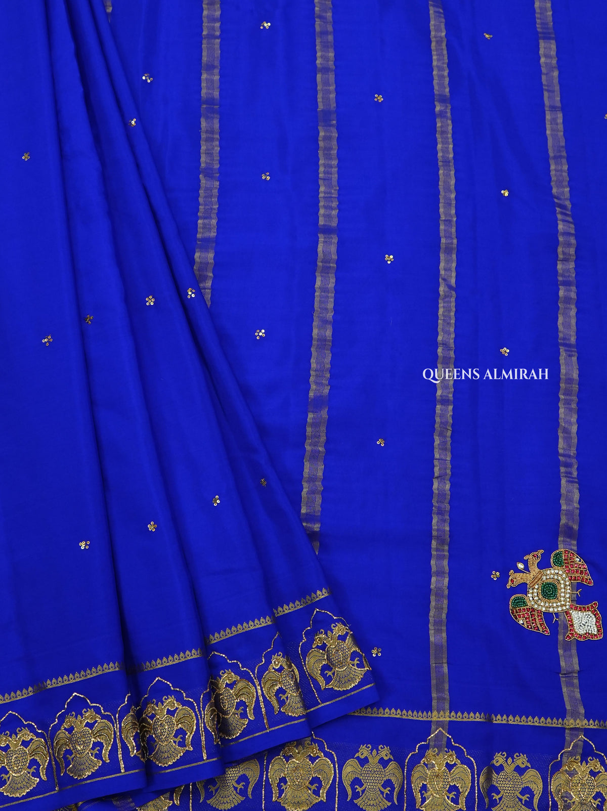 Royal Blue Designer Pure Mysore Silk Saree