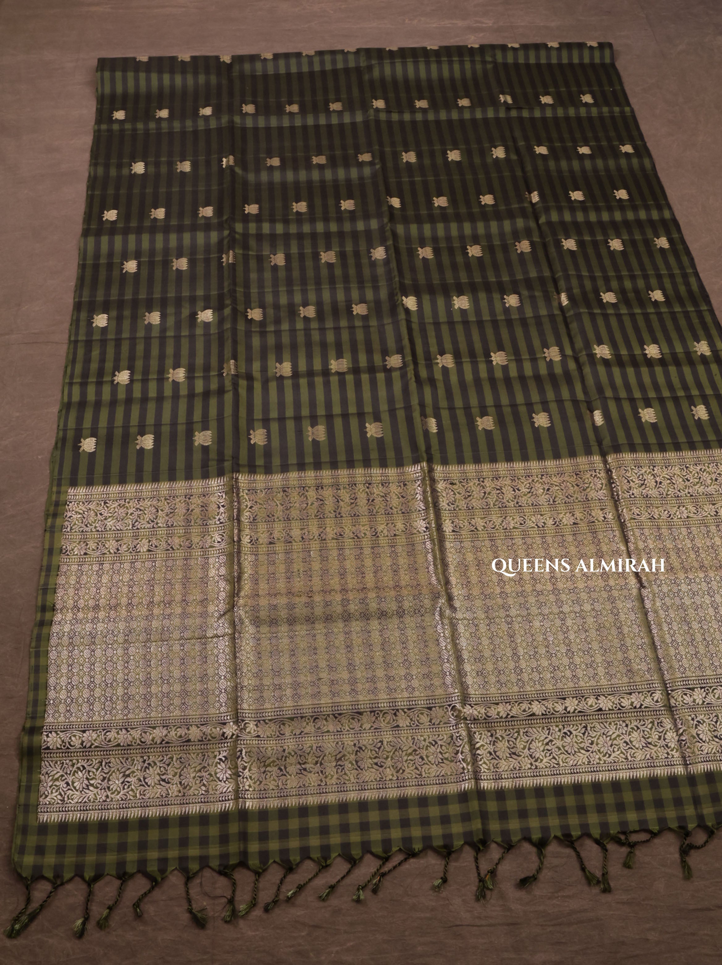 Green With Black Pure Soft Silk Saree