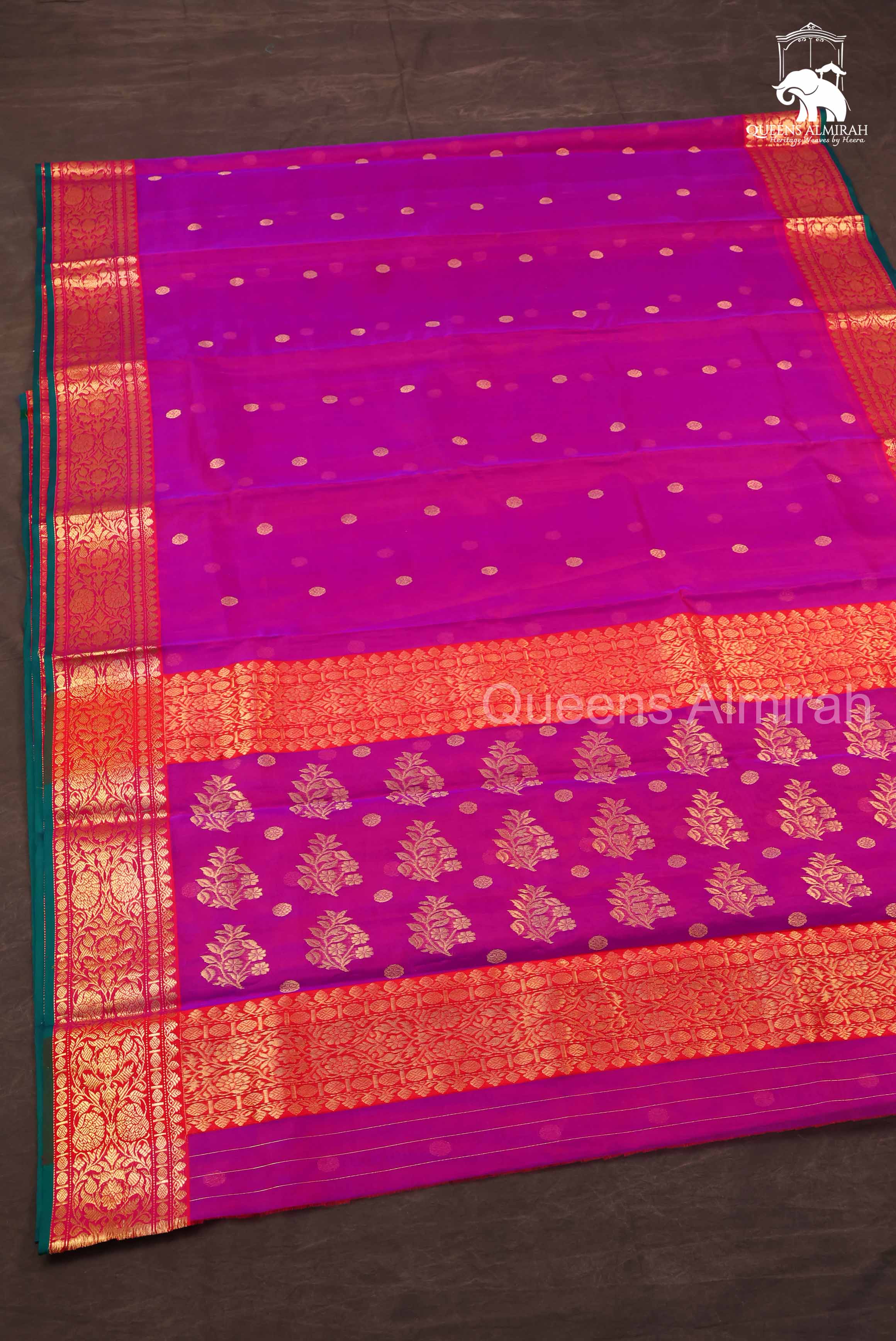 Purple With Red Chanderi Katan Silk Handloom Saree