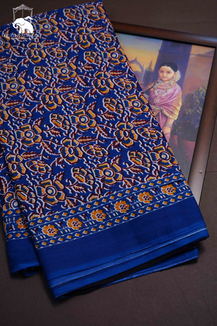 DARK NAVVY BLUE MULMUL COTTON SAREE 2 - Queens Jewel Emporium