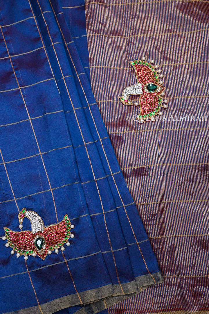 Peacock Blue Maya Pakshi Designer Pure Chanderi Silk Saree