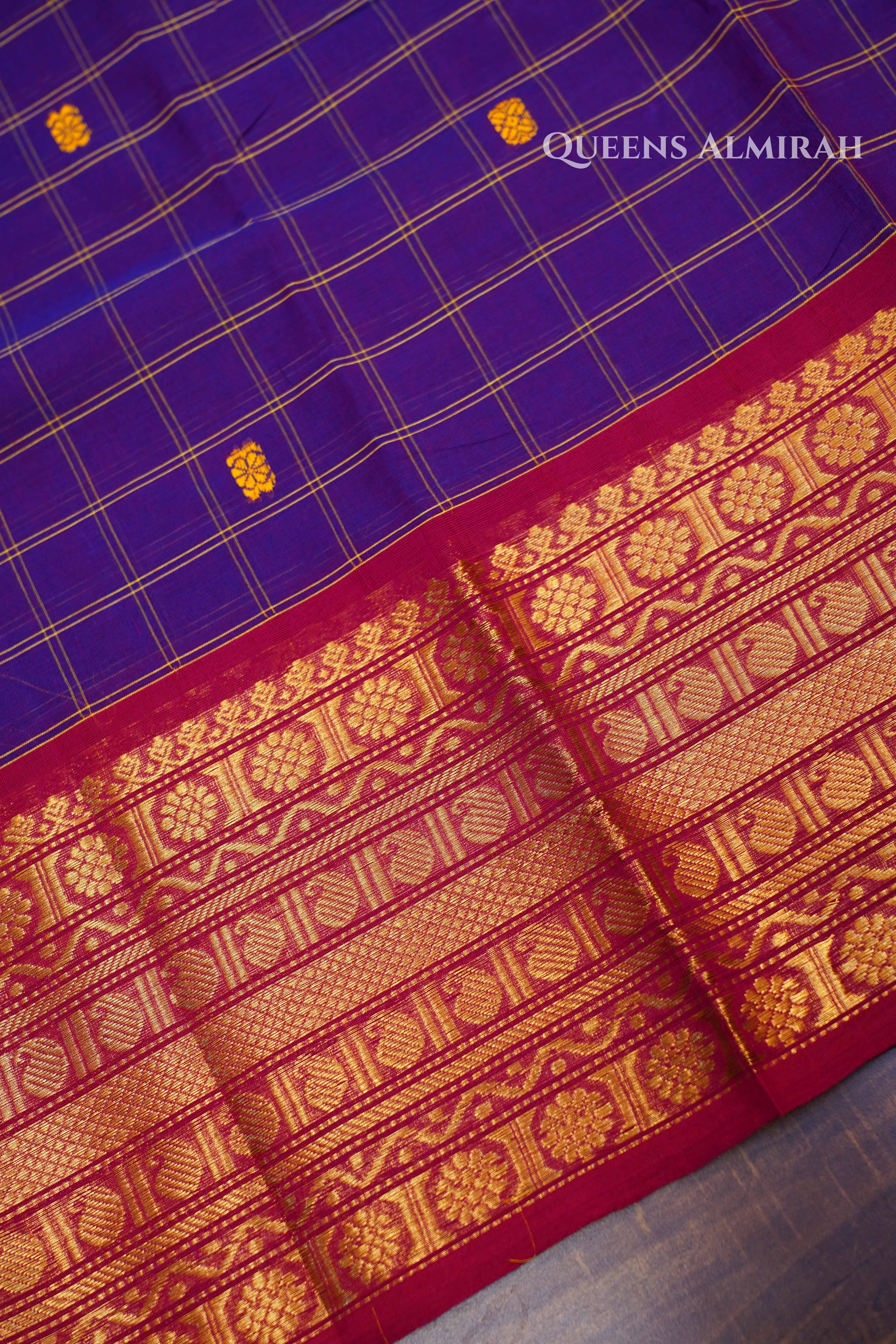 Purple With Red Kanchi Cotton Saree