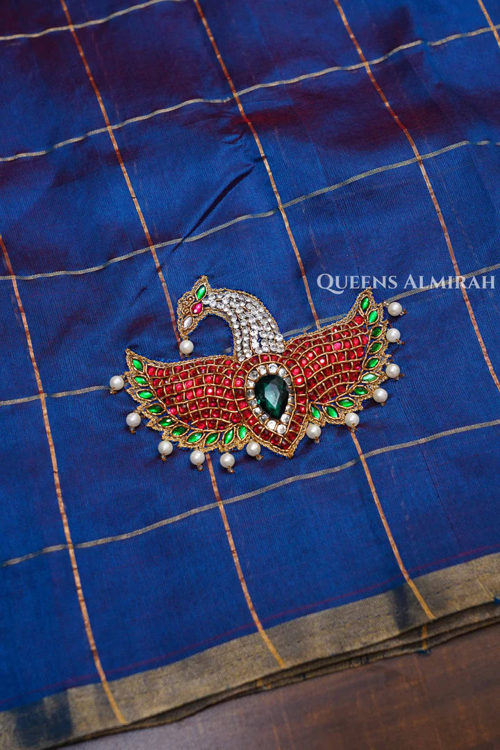 Peacock Blue Maya Pakshi Designer Pure Chanderi Silk Saree