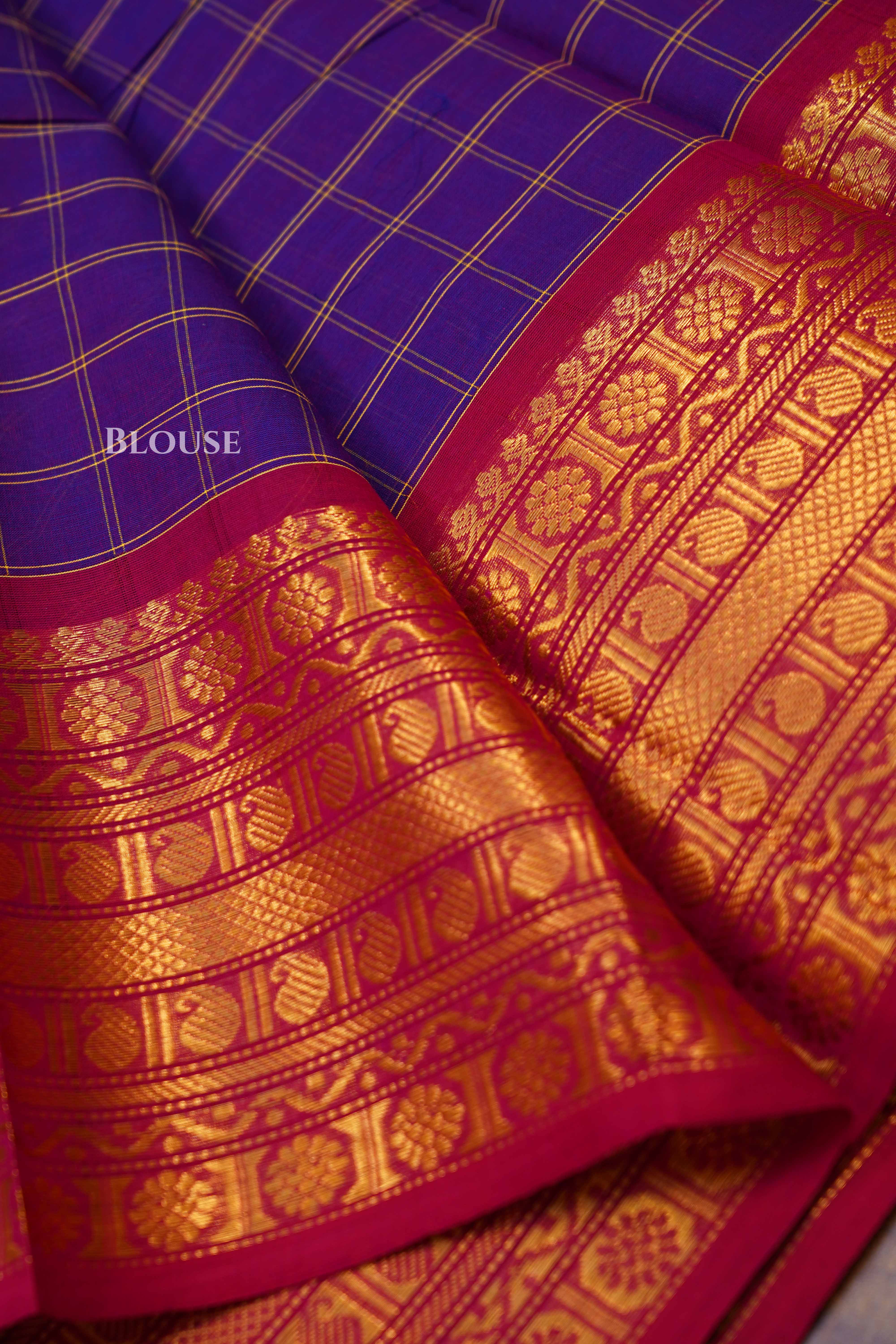 Purple With Red Kanchi Cotton Saree