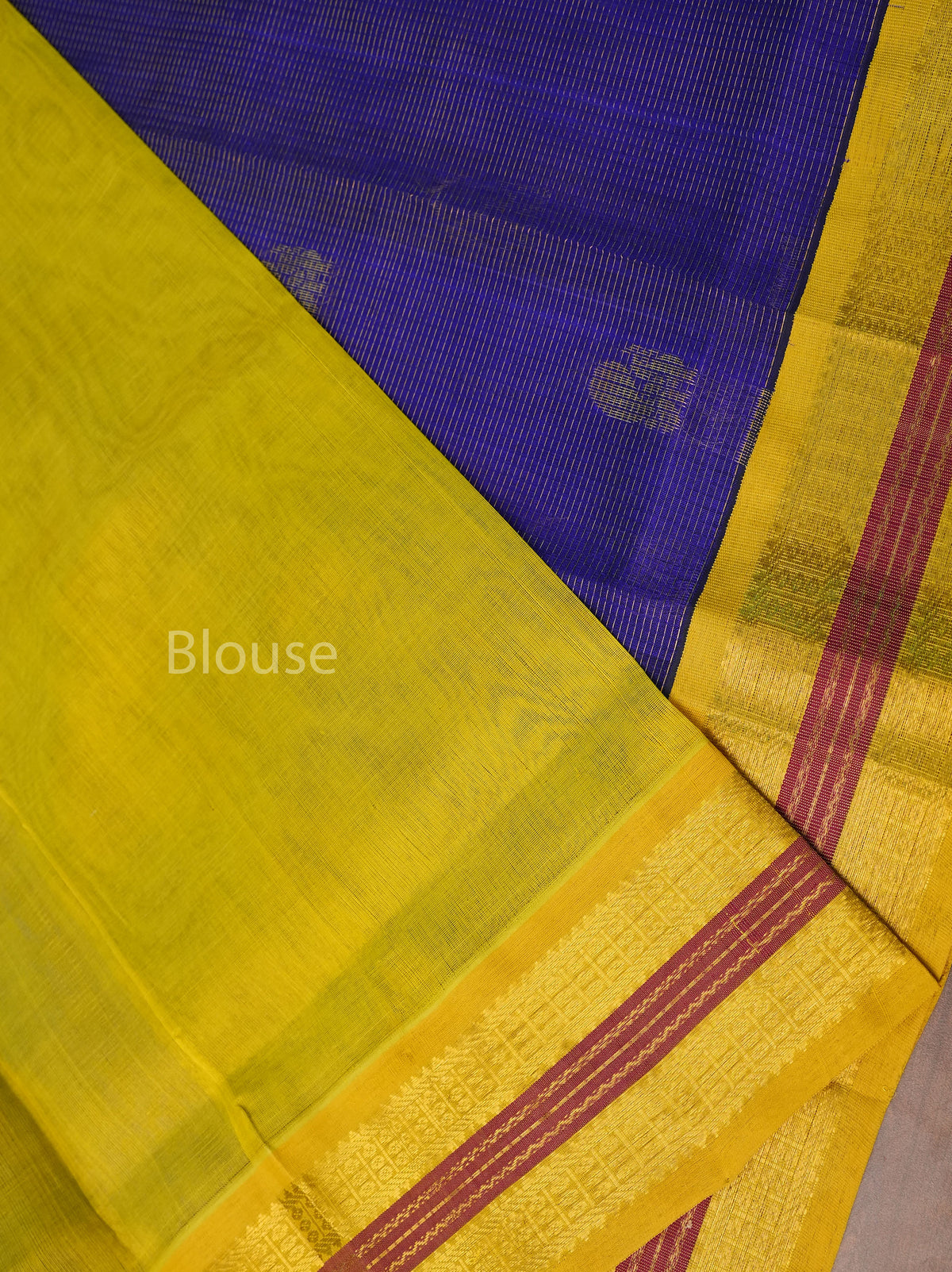 Navy Blue With Yellow Pure Silk Cotton Saree