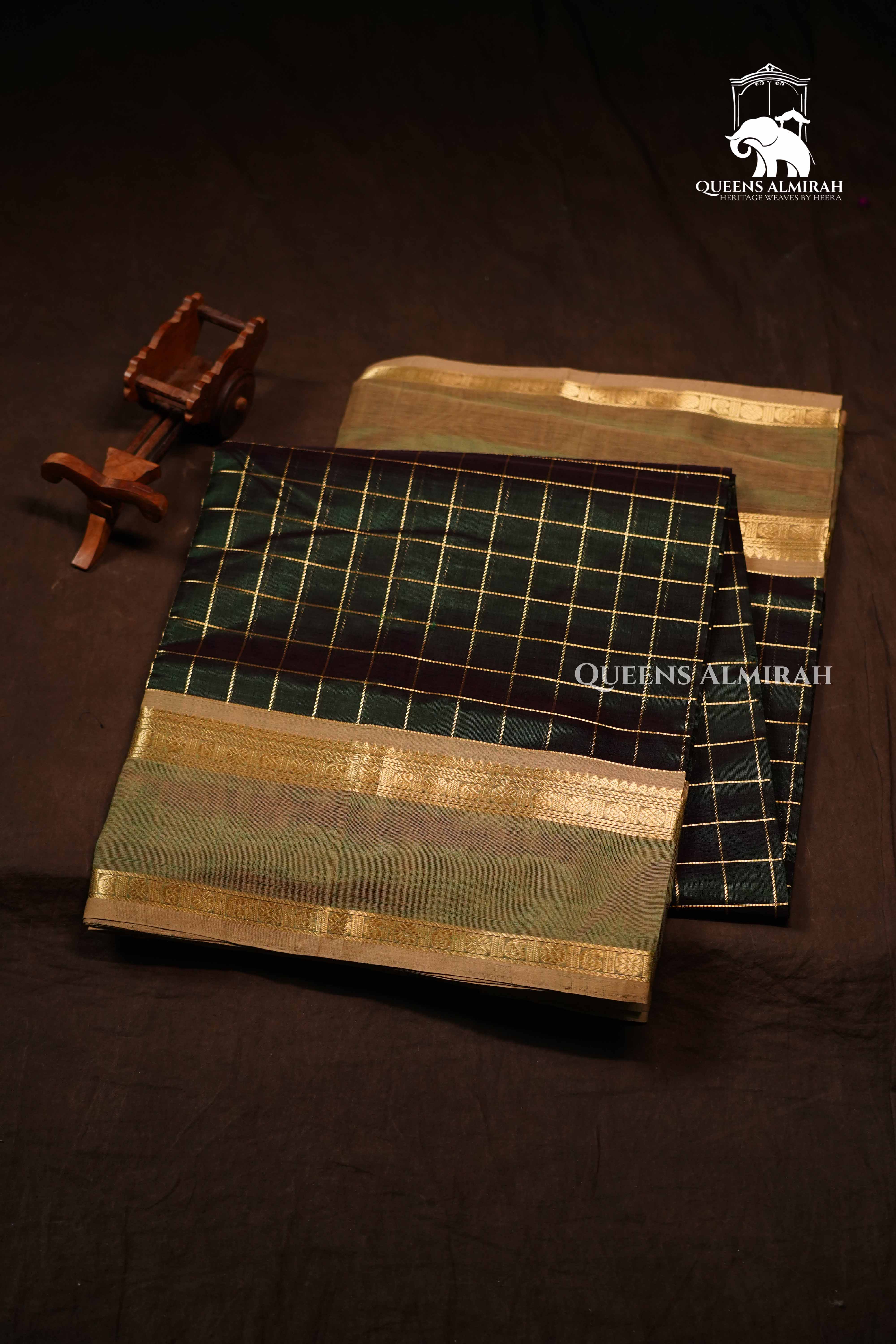 Dark Green Karaikudi Chettinad Silk Cotton Saree