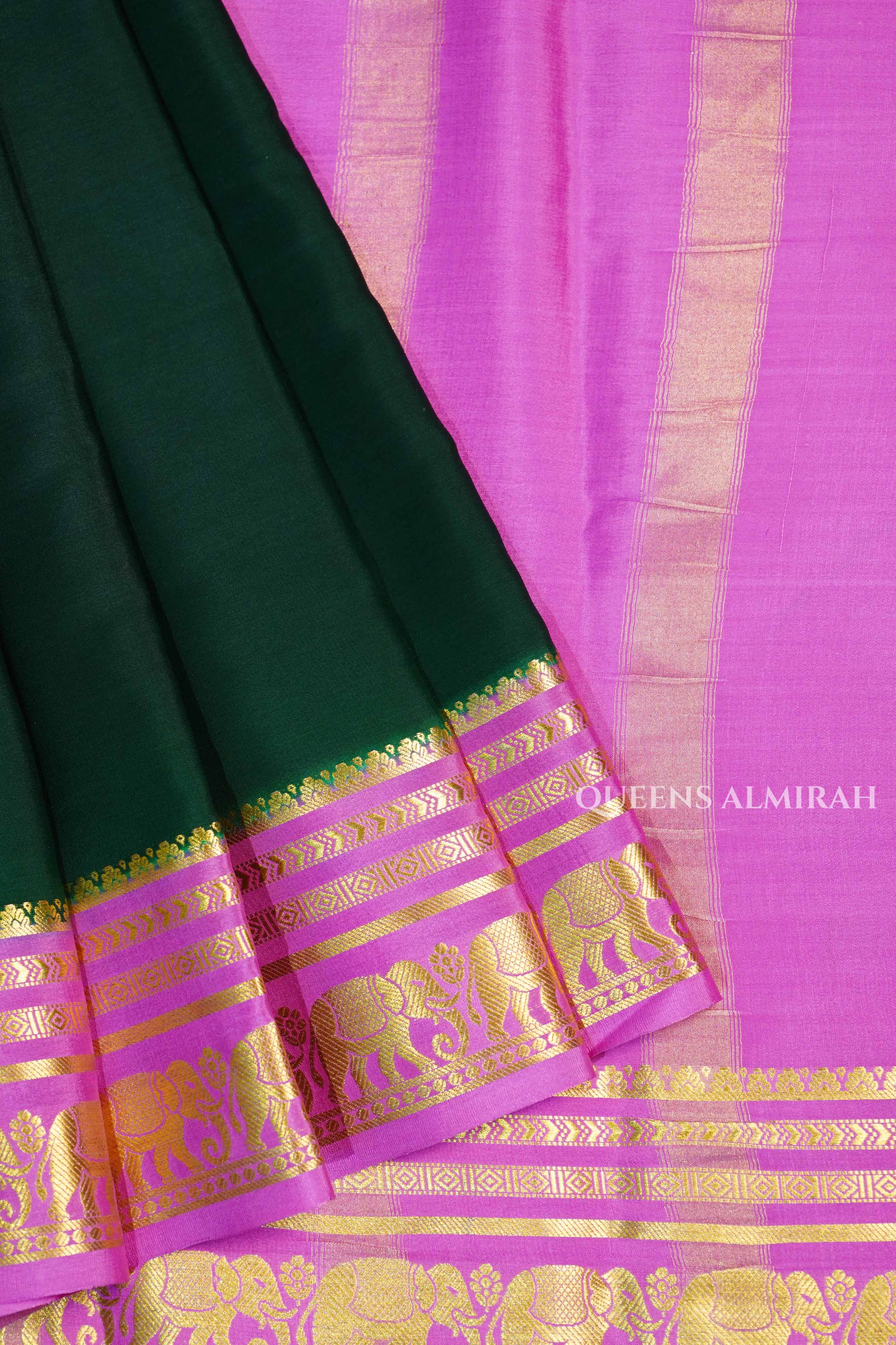 Dark Green With Pink Mysore Silk Saree