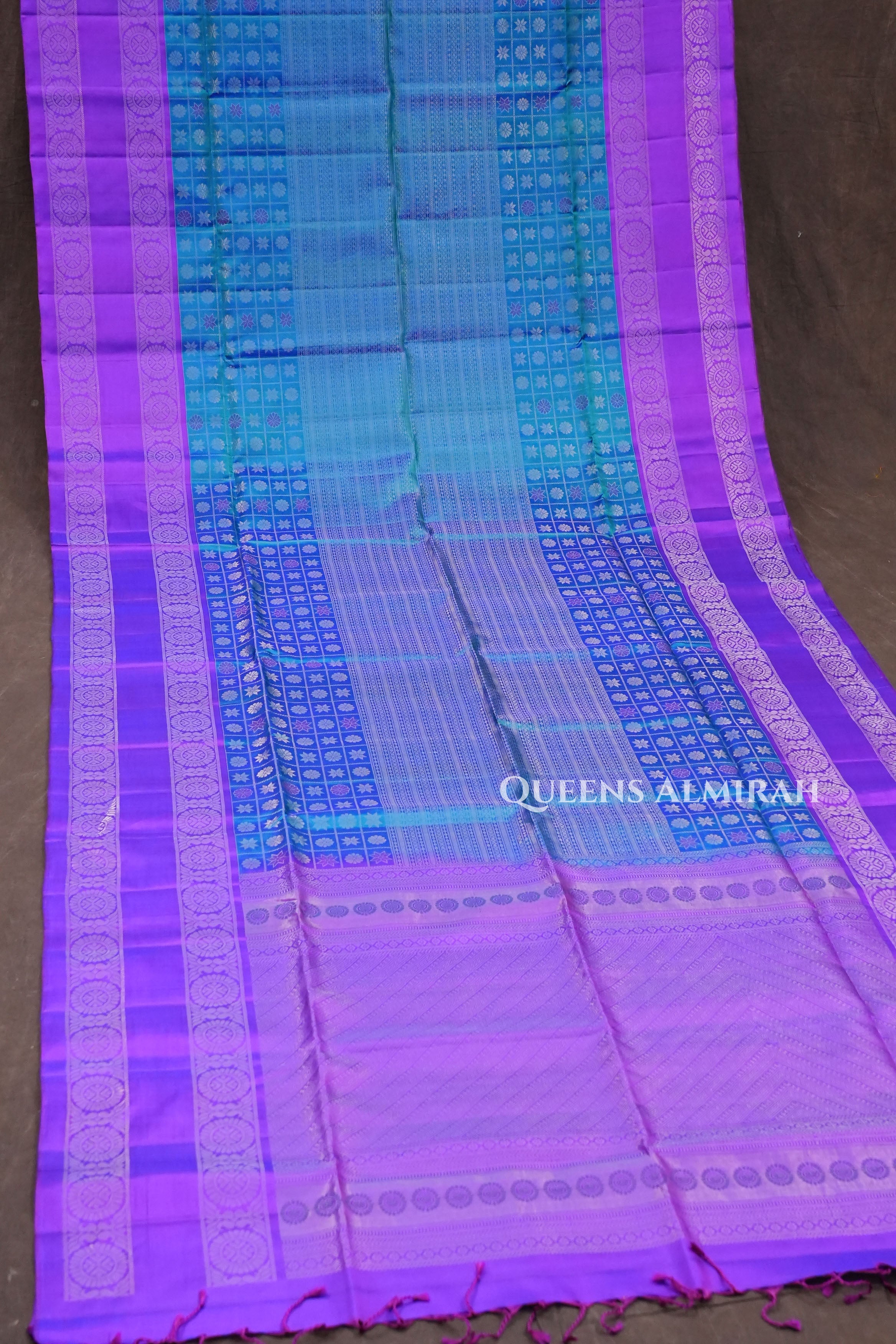 Peacock Blue With Violet Pure Soft Silk Saree