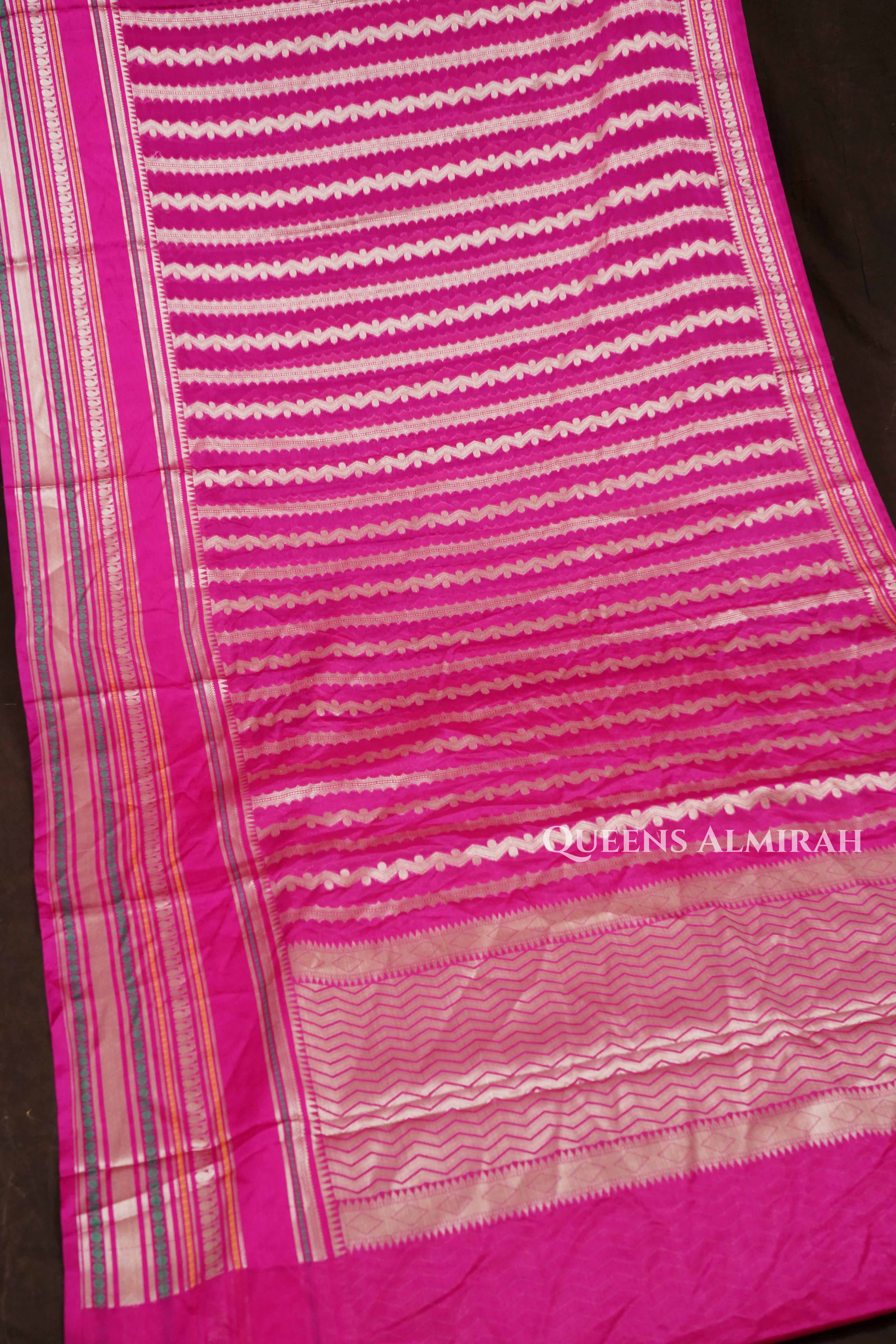 Hot Pink Semi Banarasi Silk Saree