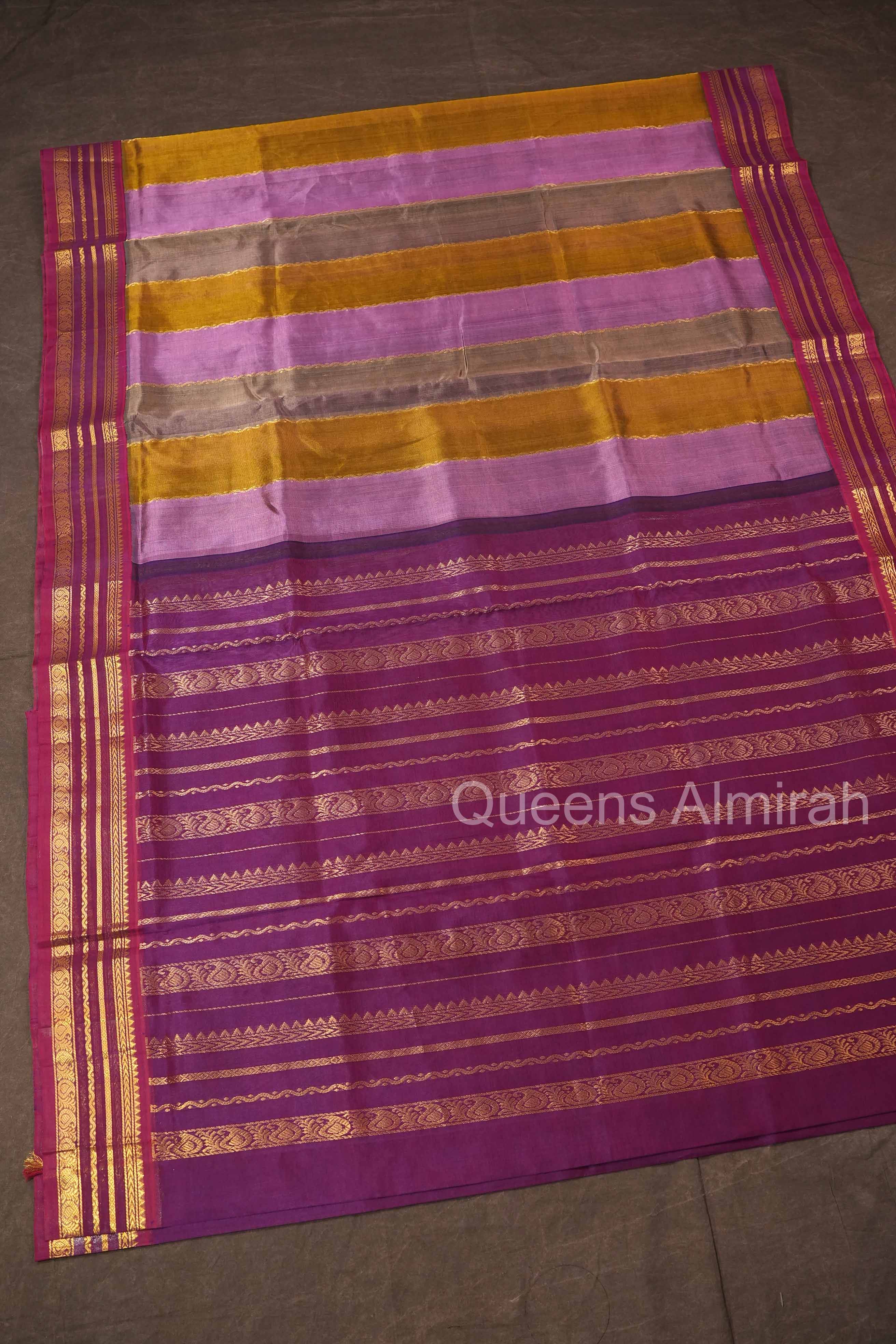 Multi Color With Varisapet Purple Border Pure Silk Cotton Saree