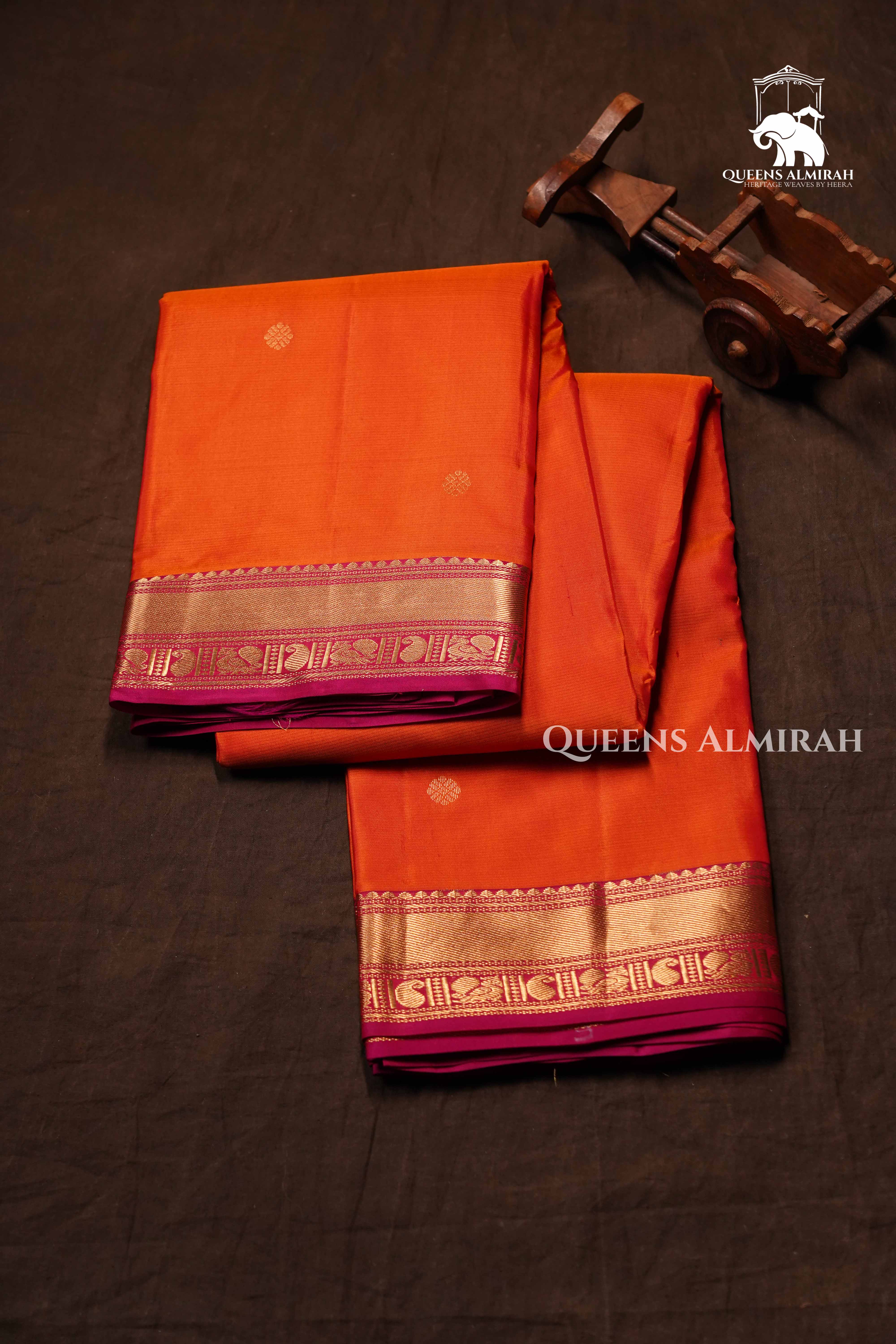 Deep Orange With Pink Pure Kanchivaram Silk Saree