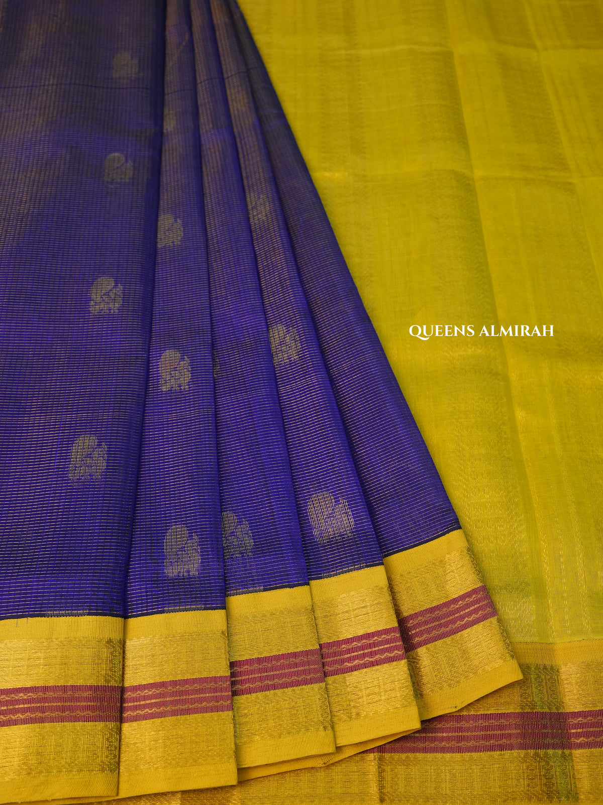 Navy Blue With Yellow Pure Silk Cotton Saree