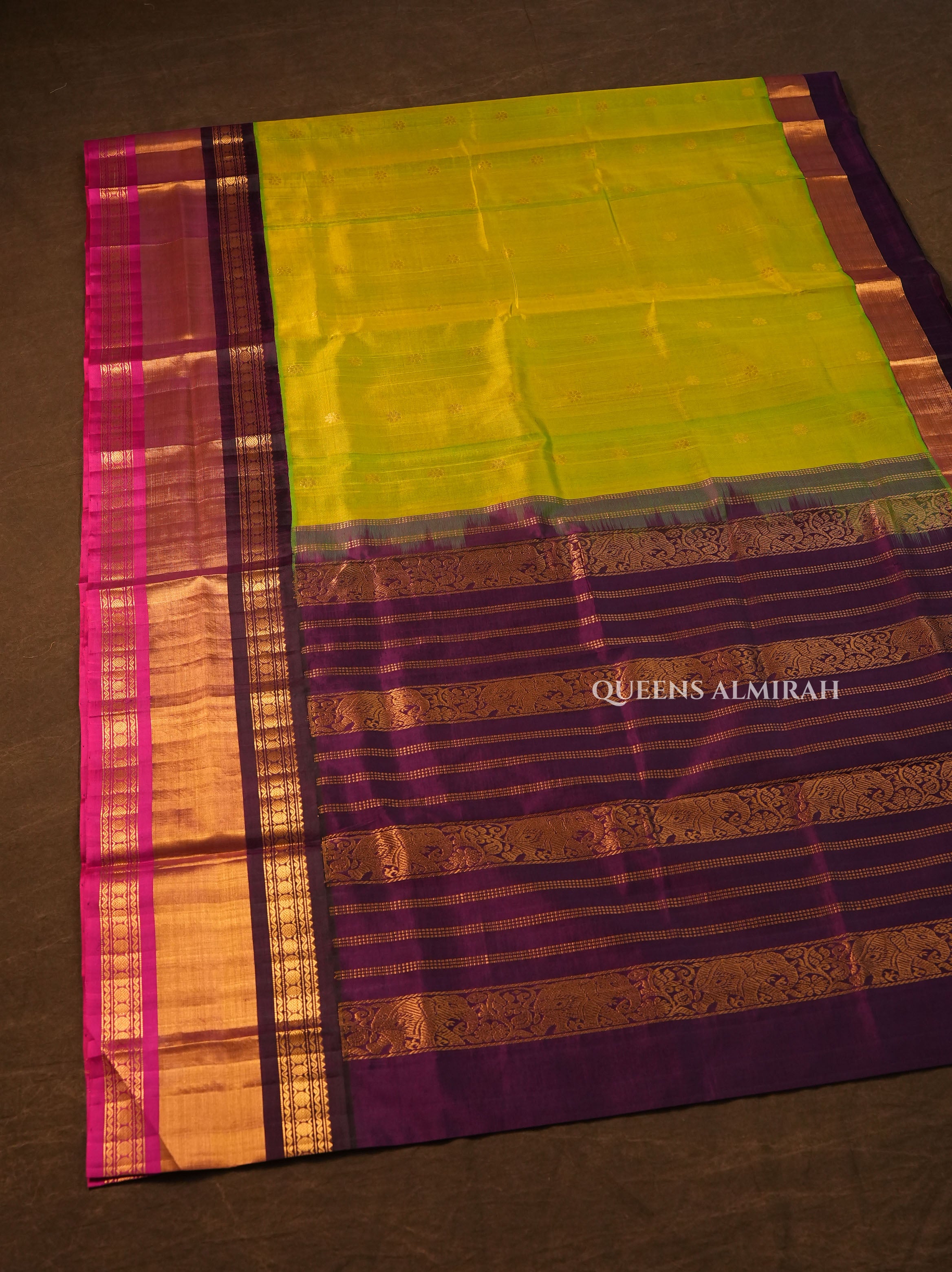 Green With Pink And Purple Border Pure Silk Cotton Saree
