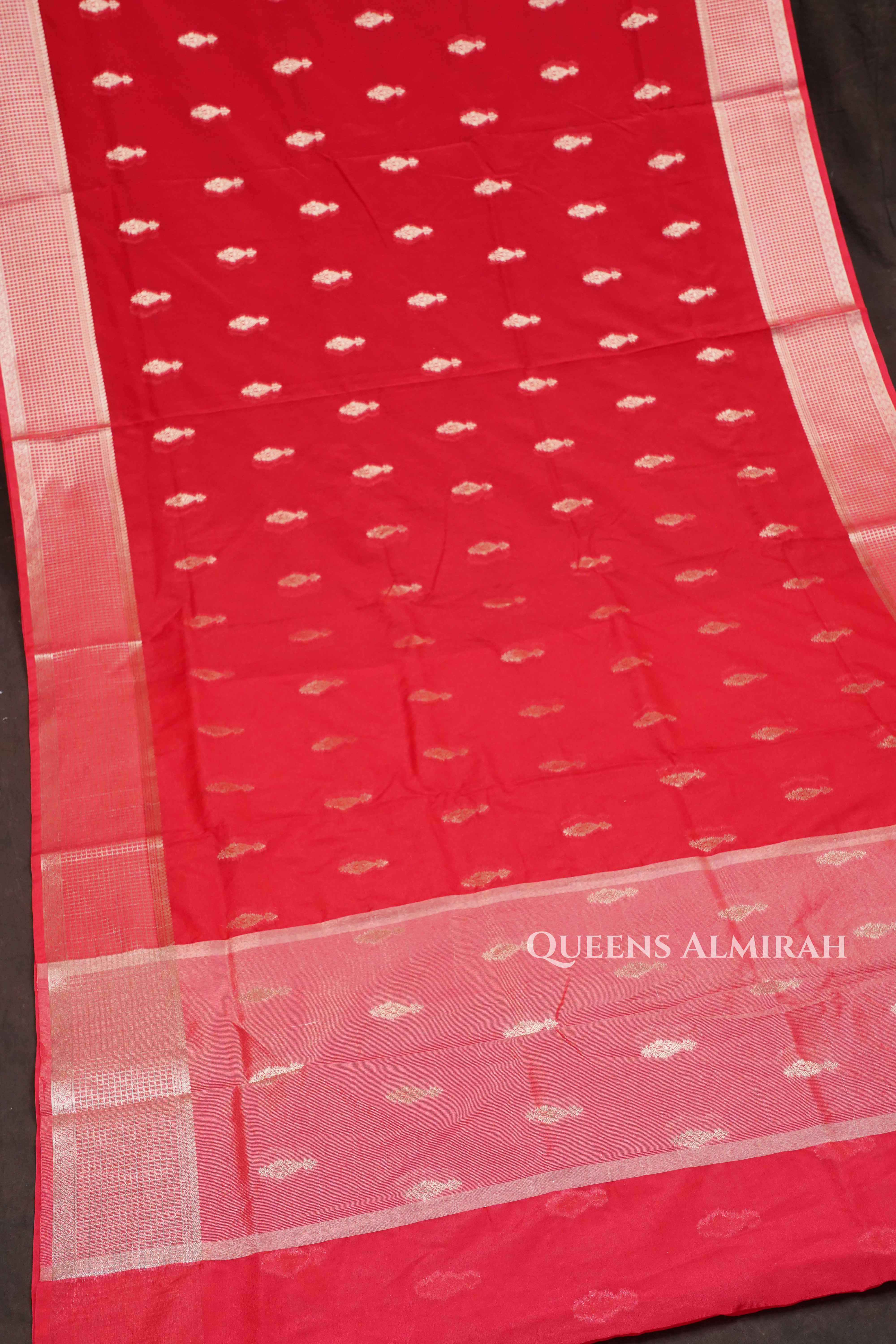 Red Semi Banarasi Silk Saree