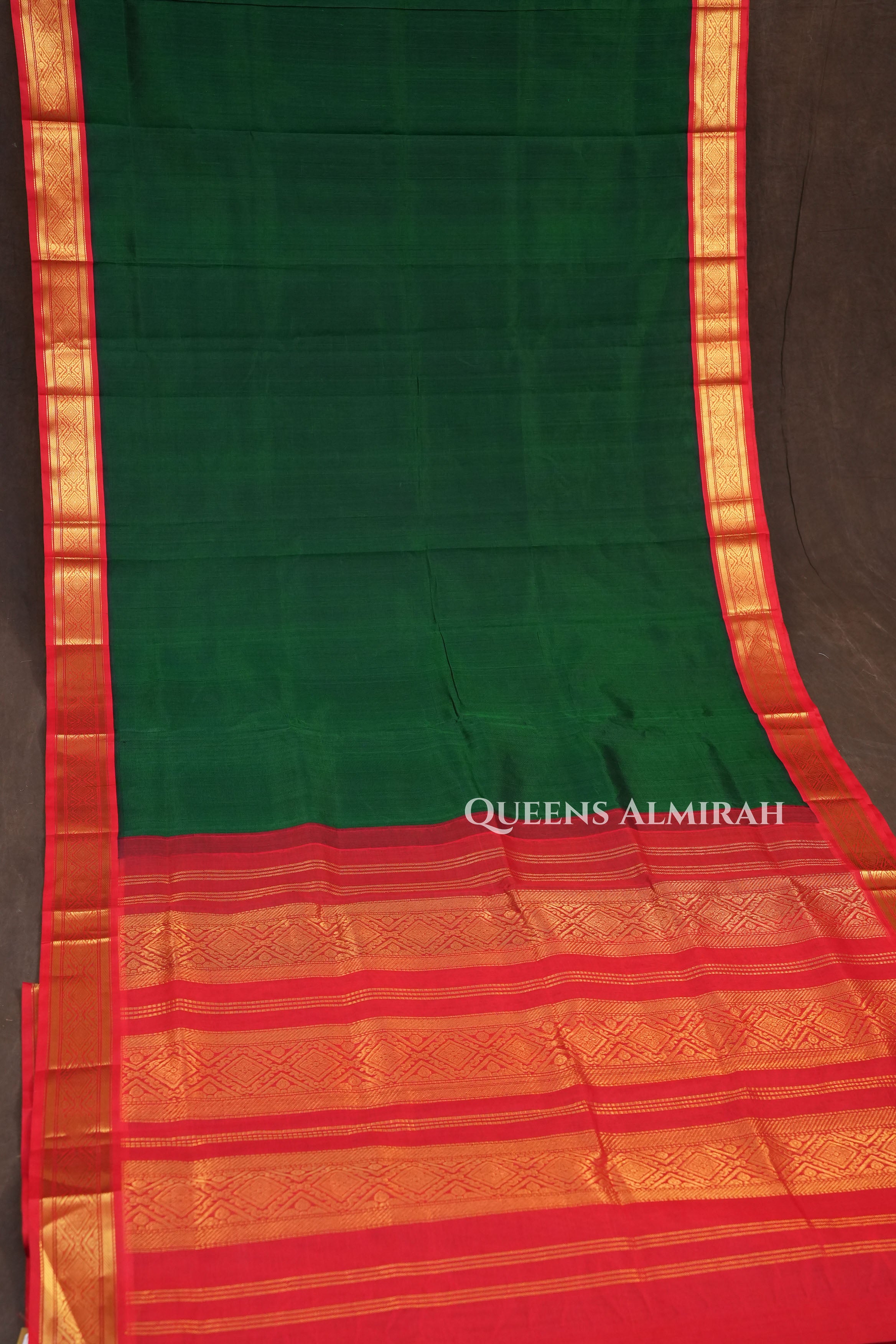 Bottle Green With Red Pure Kanchi Silk Cotton Saree
