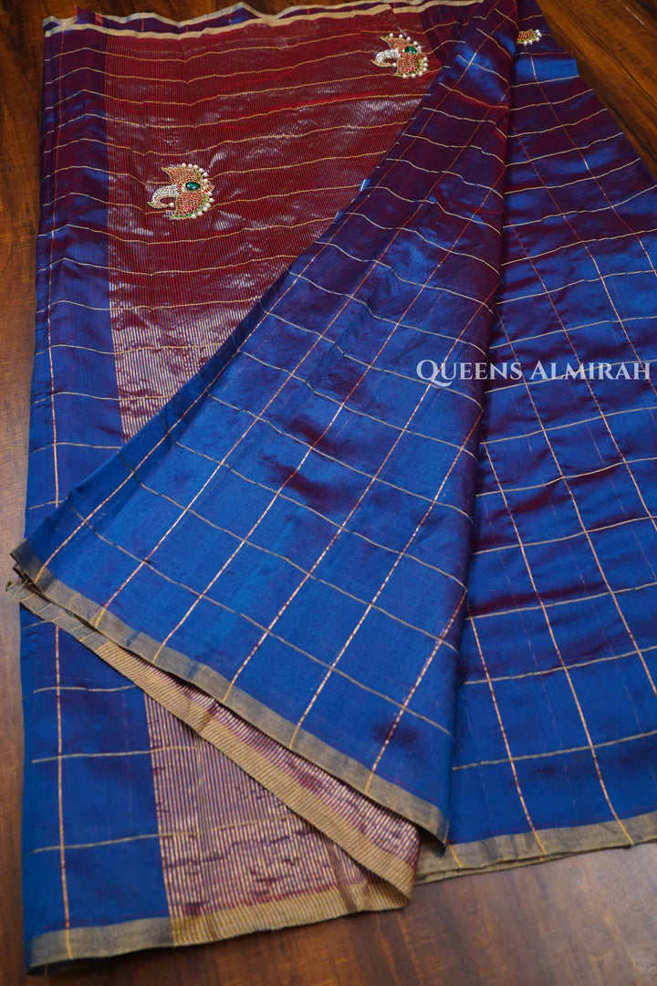 Peacock Blue Maya Pakshi Designer Pure Chanderi Silk Saree
