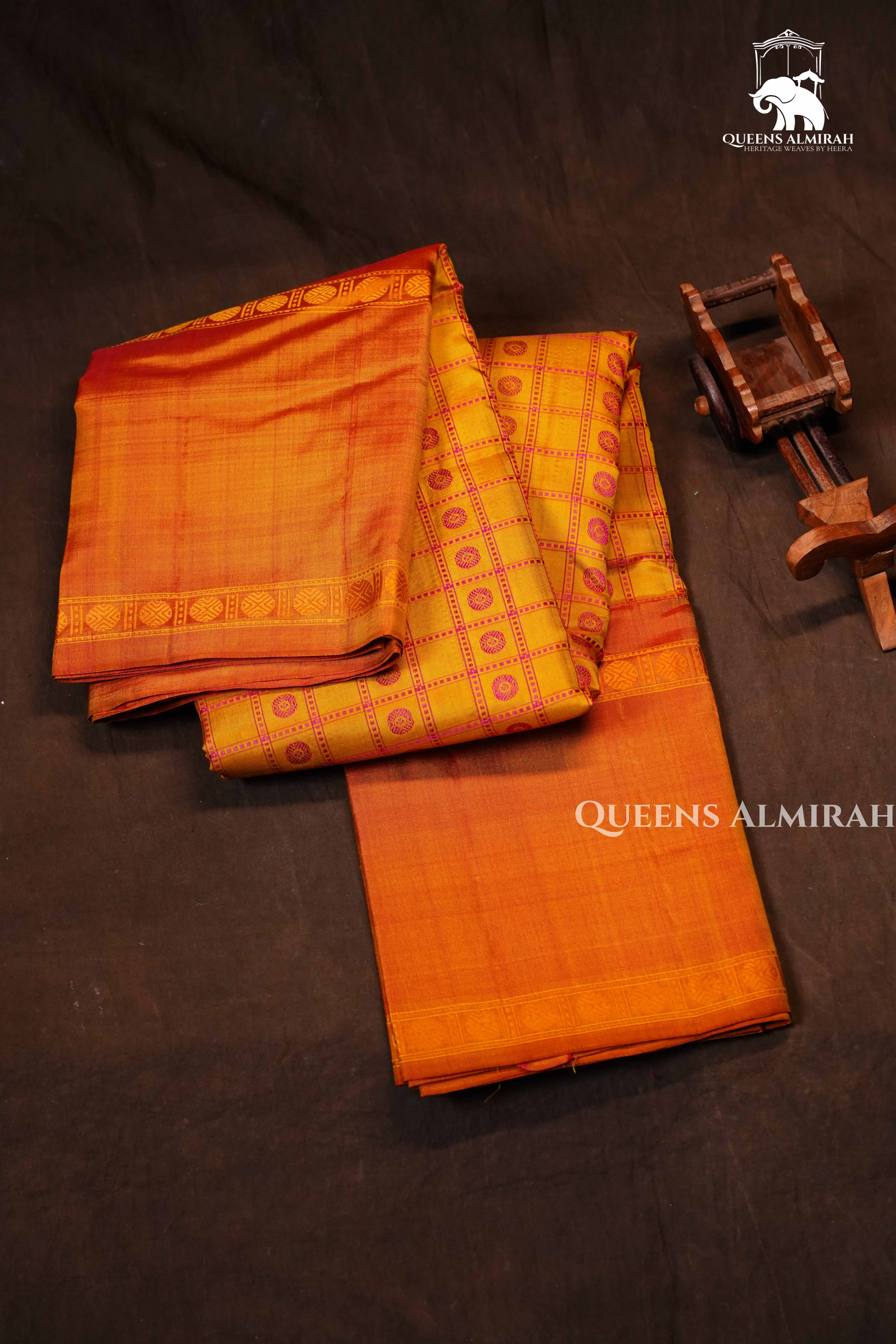 Yellow With Honey Brown Pure Kanchivaram Silk Saree