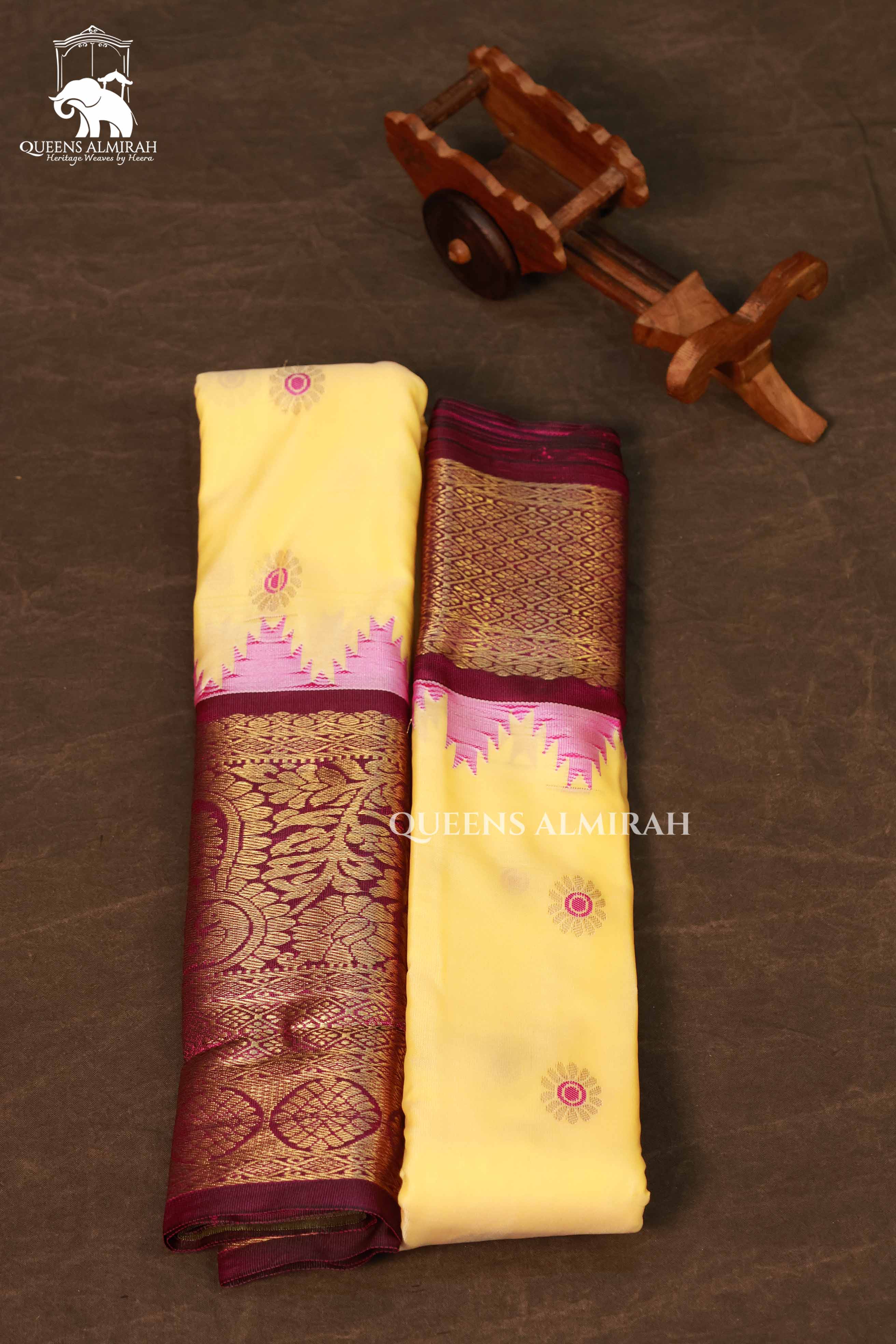 Yellow With Maroon Border Semi Gadwal Silk Saree