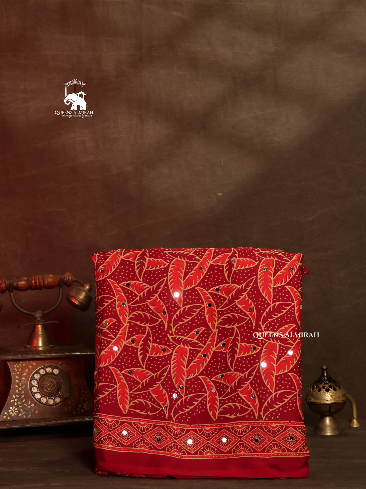 Red Ajrakh Mirror Work Modal Silk Saree