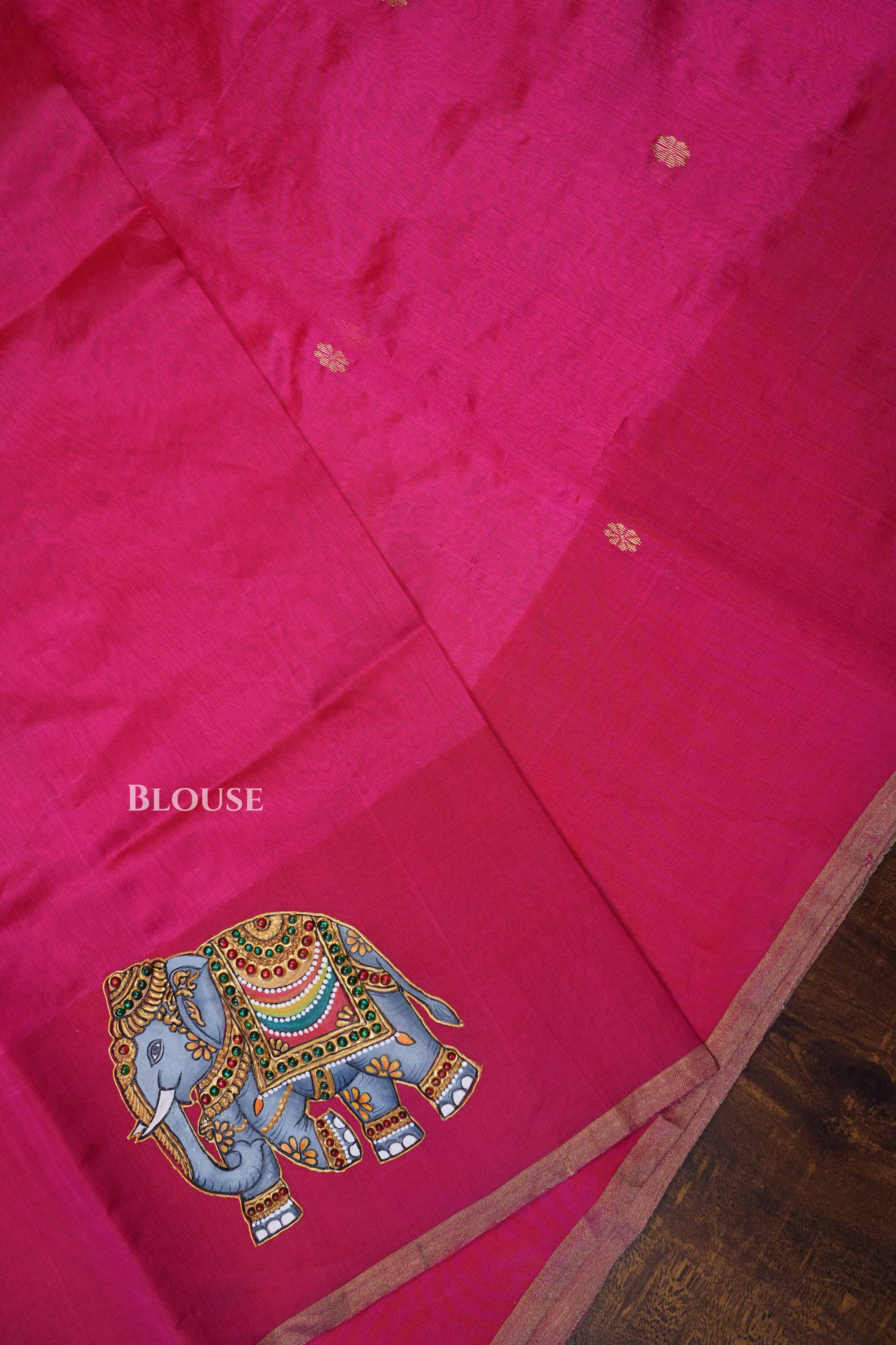 Magenta Pink Gajamukhi  Katan Chanderi Silk Saree
