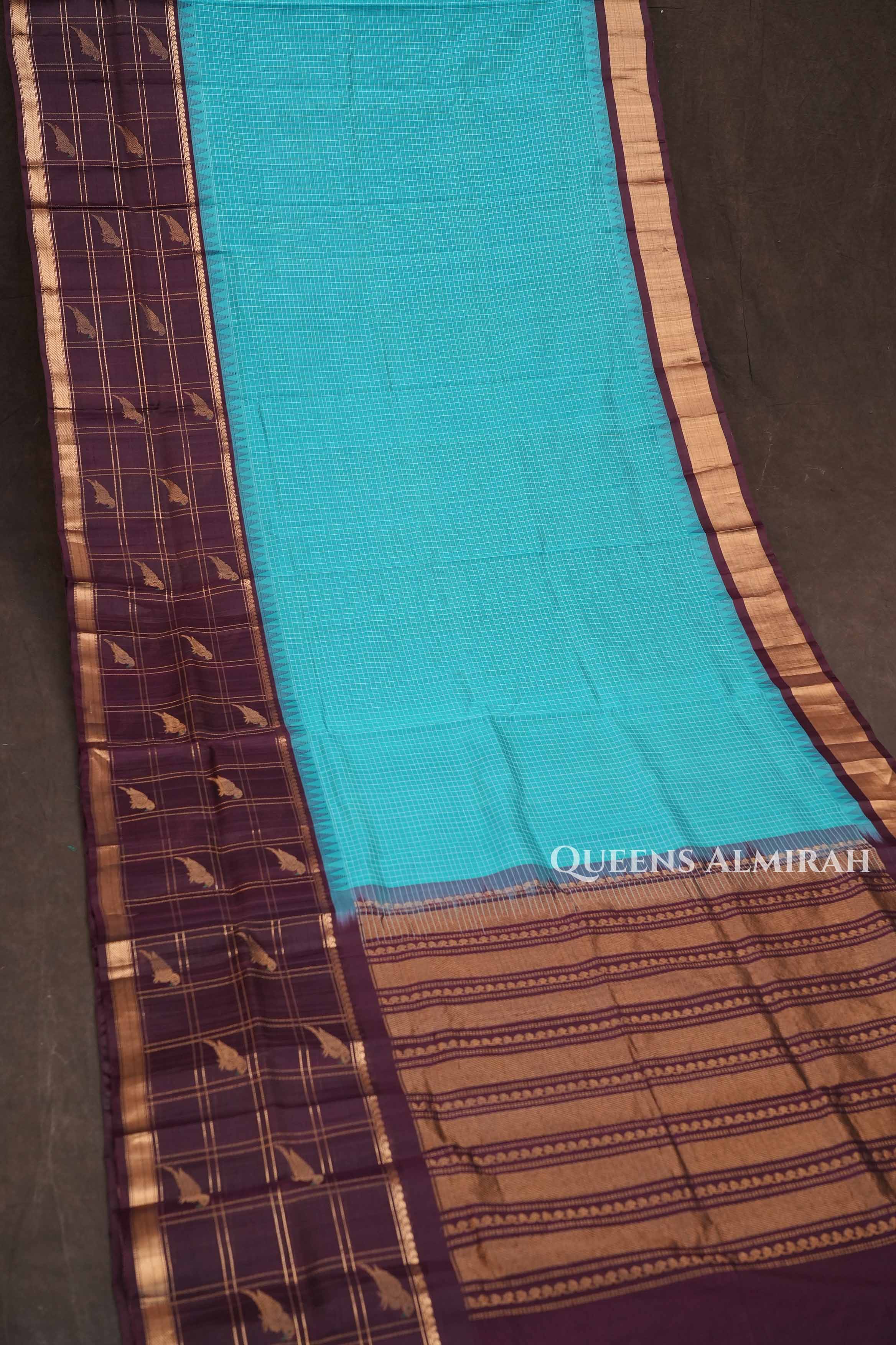 Sea Blue With Cocoa Bean Pure Kanchi Silk Cotton Saree