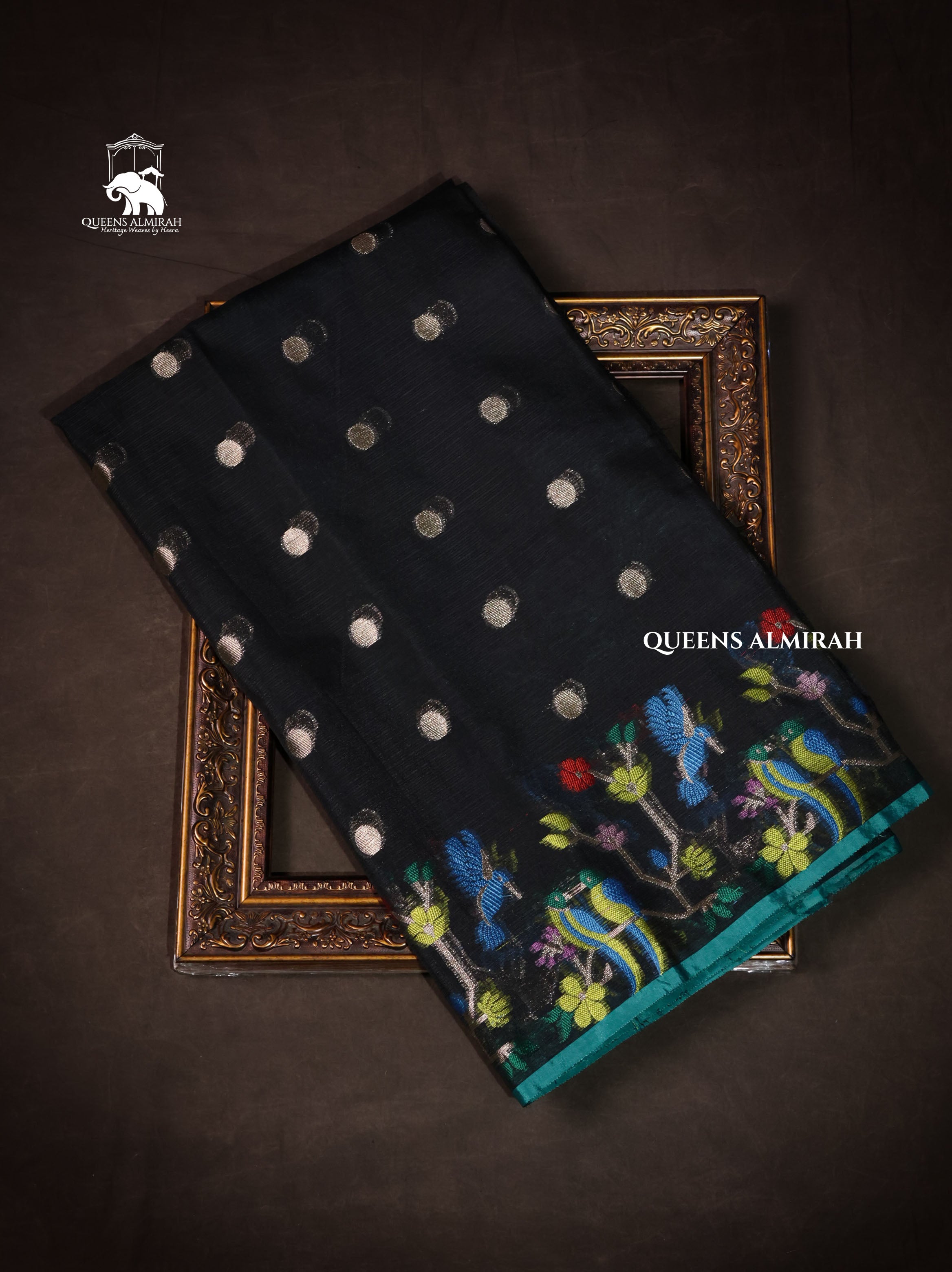 Black With Green Semi Kota Silk Cotton Saree