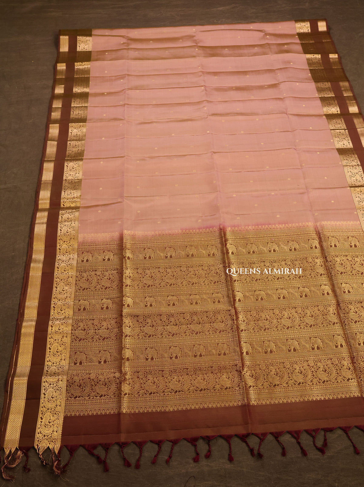 Pastel Brown With Dark Brown Pure Soft Silk Saree