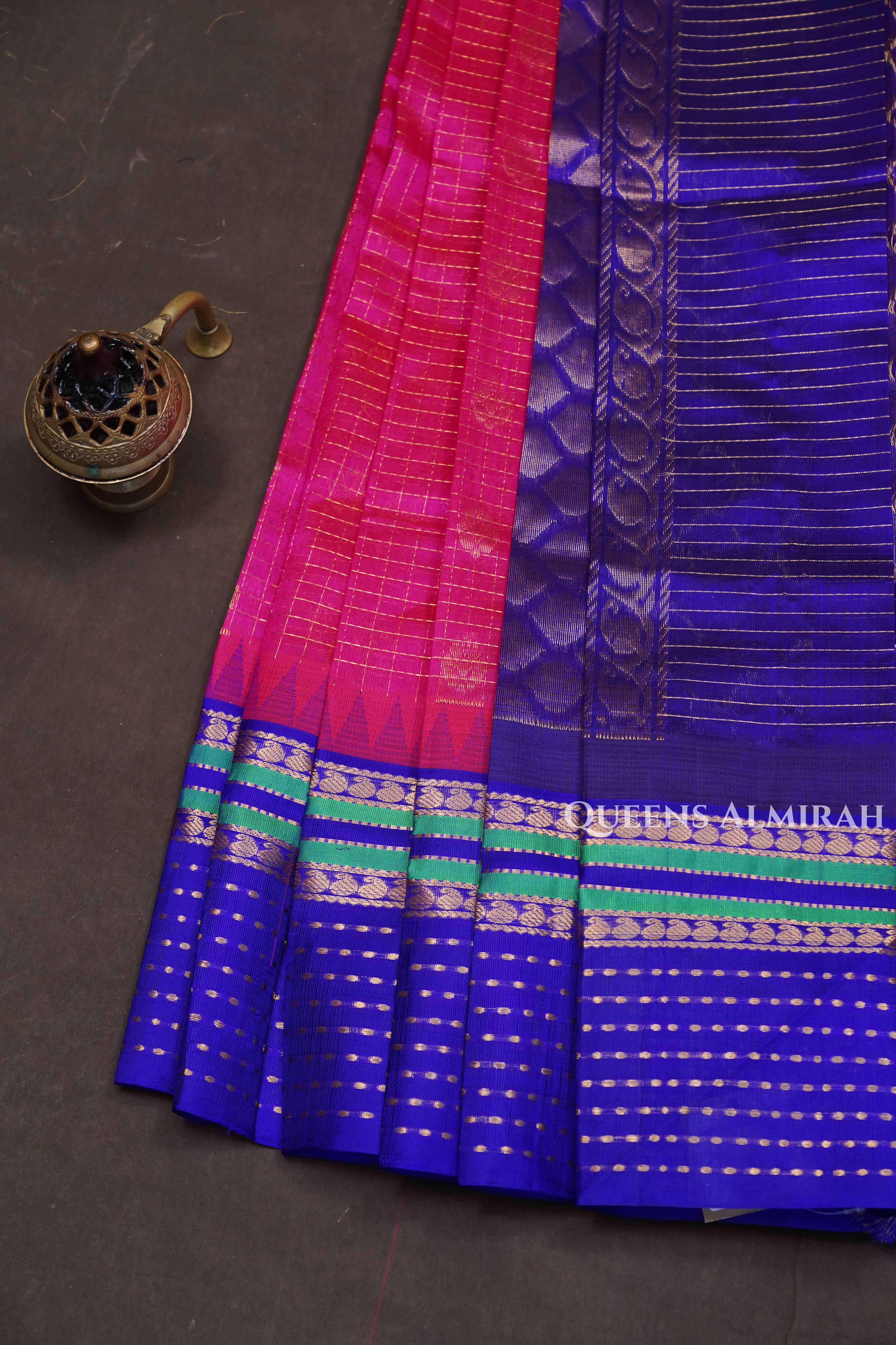 Dark Pink With Purple  Pure Silk Cotton Saree