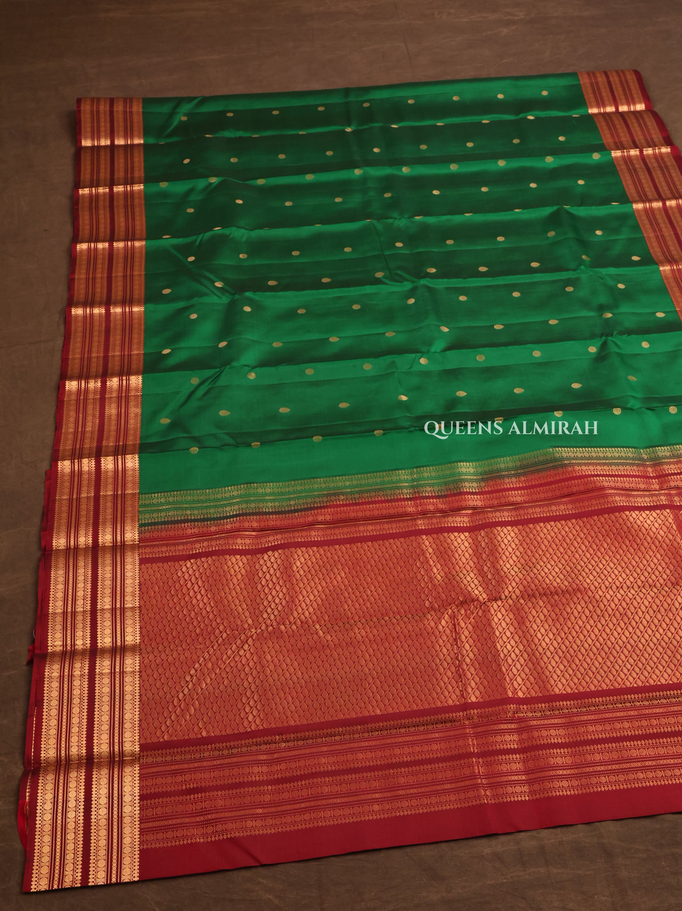 Leaf Green With Maroon Pure Kanchivaram Silk Saree