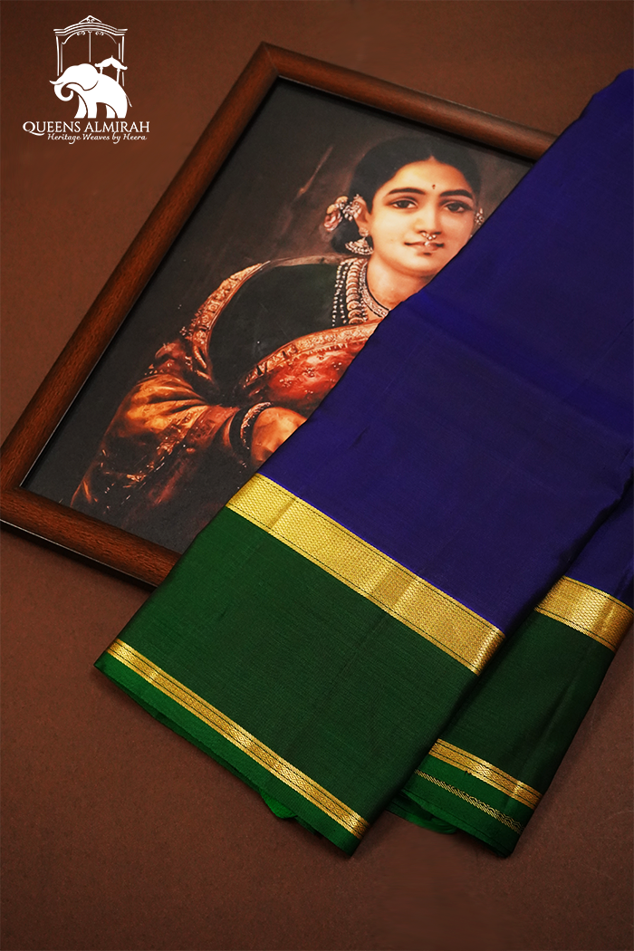 DARK EBONY CLAY WITH SEAWEED  PURE KANCHIVARAM SILK SAREE - Queens Jewel Emporium