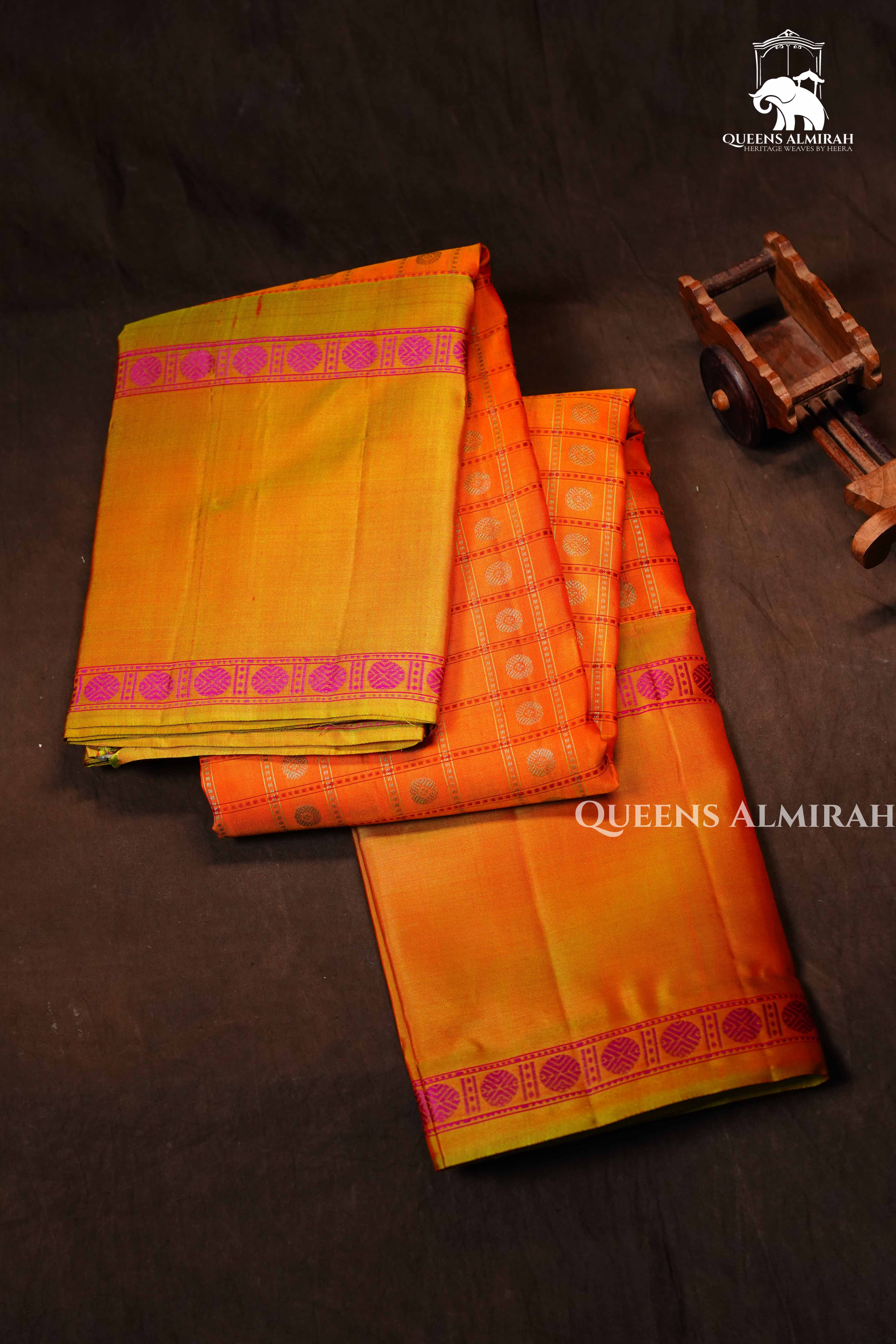 Orange With Mustard Yellow Pure Kanchivaram Silk Saree