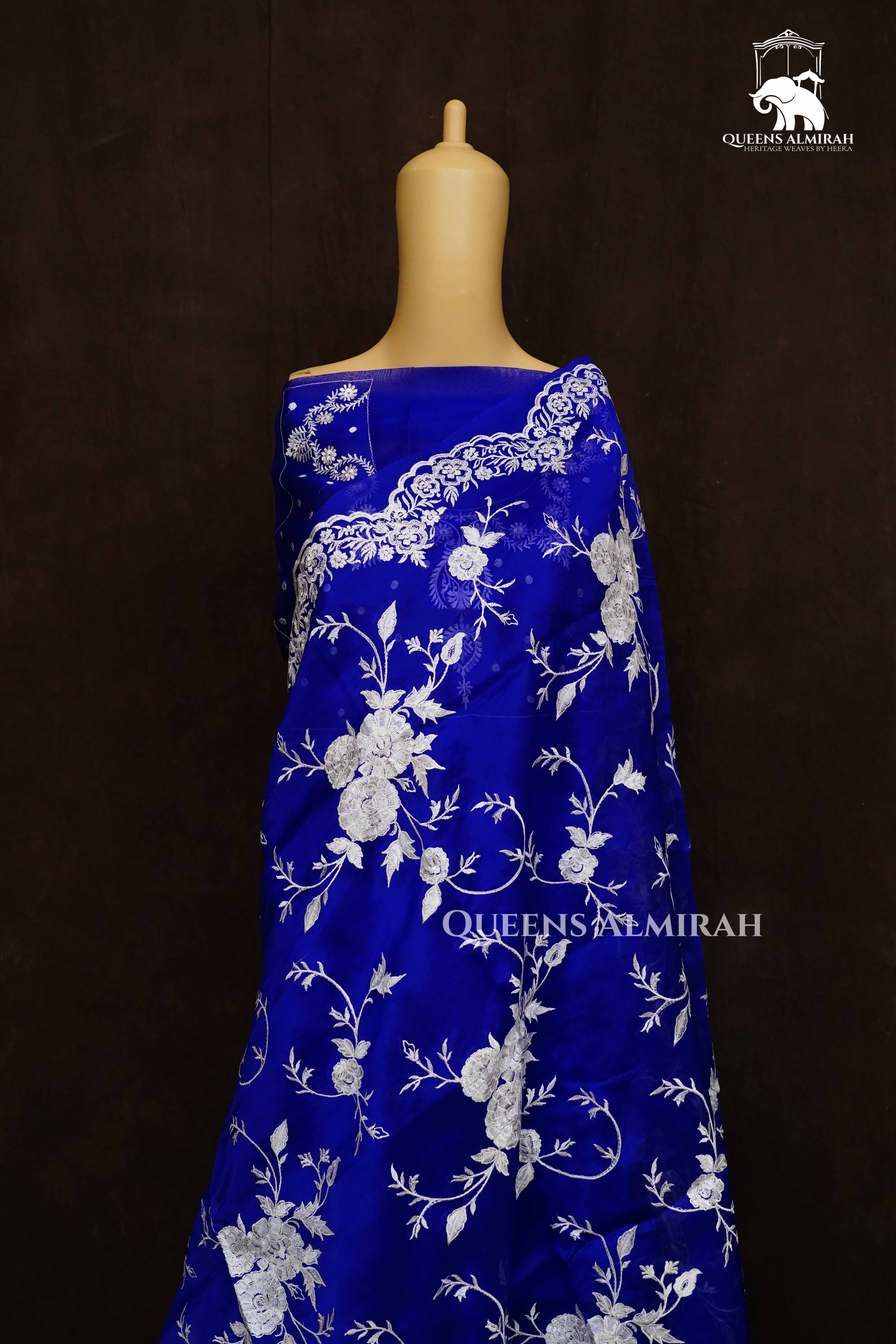 Cobalt Blue Kora Organza saree