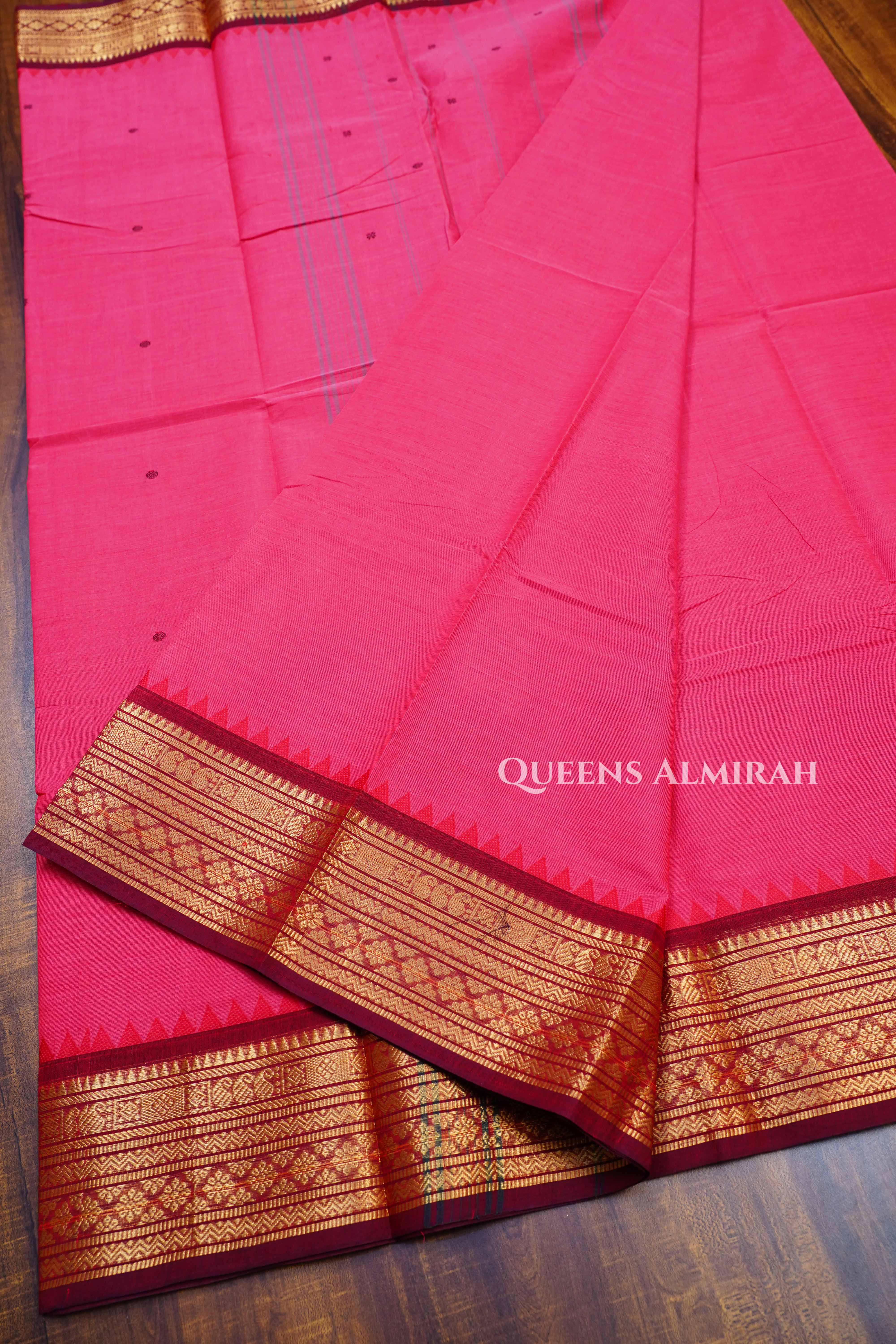 Pink With Red Kanchi Cotton Saree