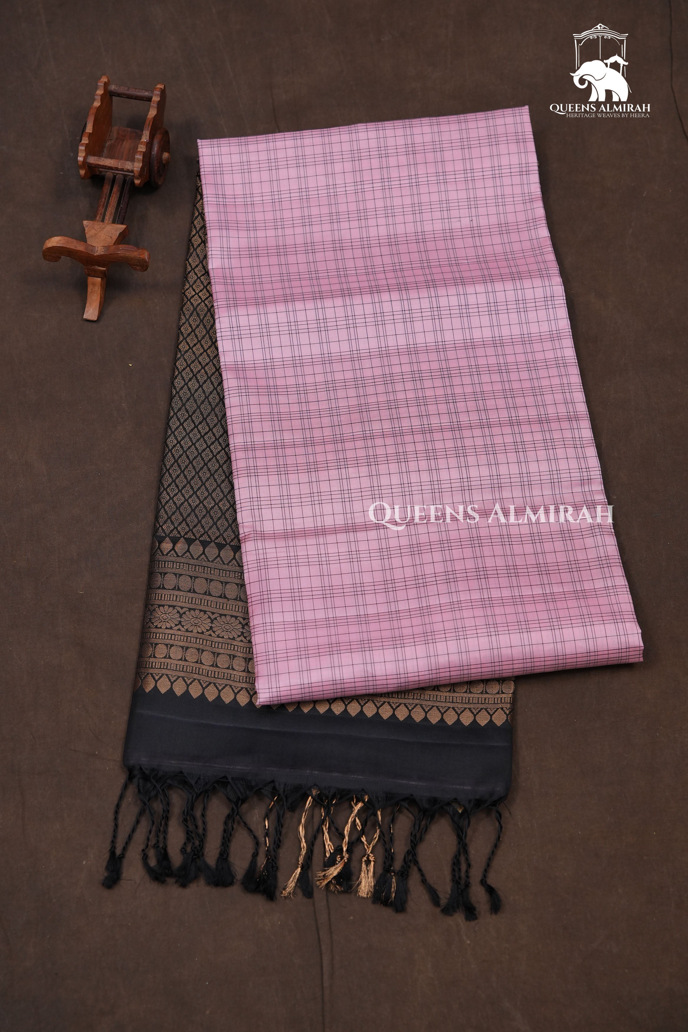 Baby Pink With Black Pure Soft Silk Saree