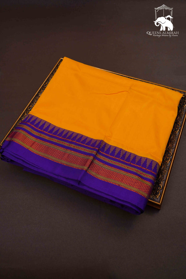MANGO YELLOW WITH ROYAL PURPLE ILKAL SEMI SILK SAREE