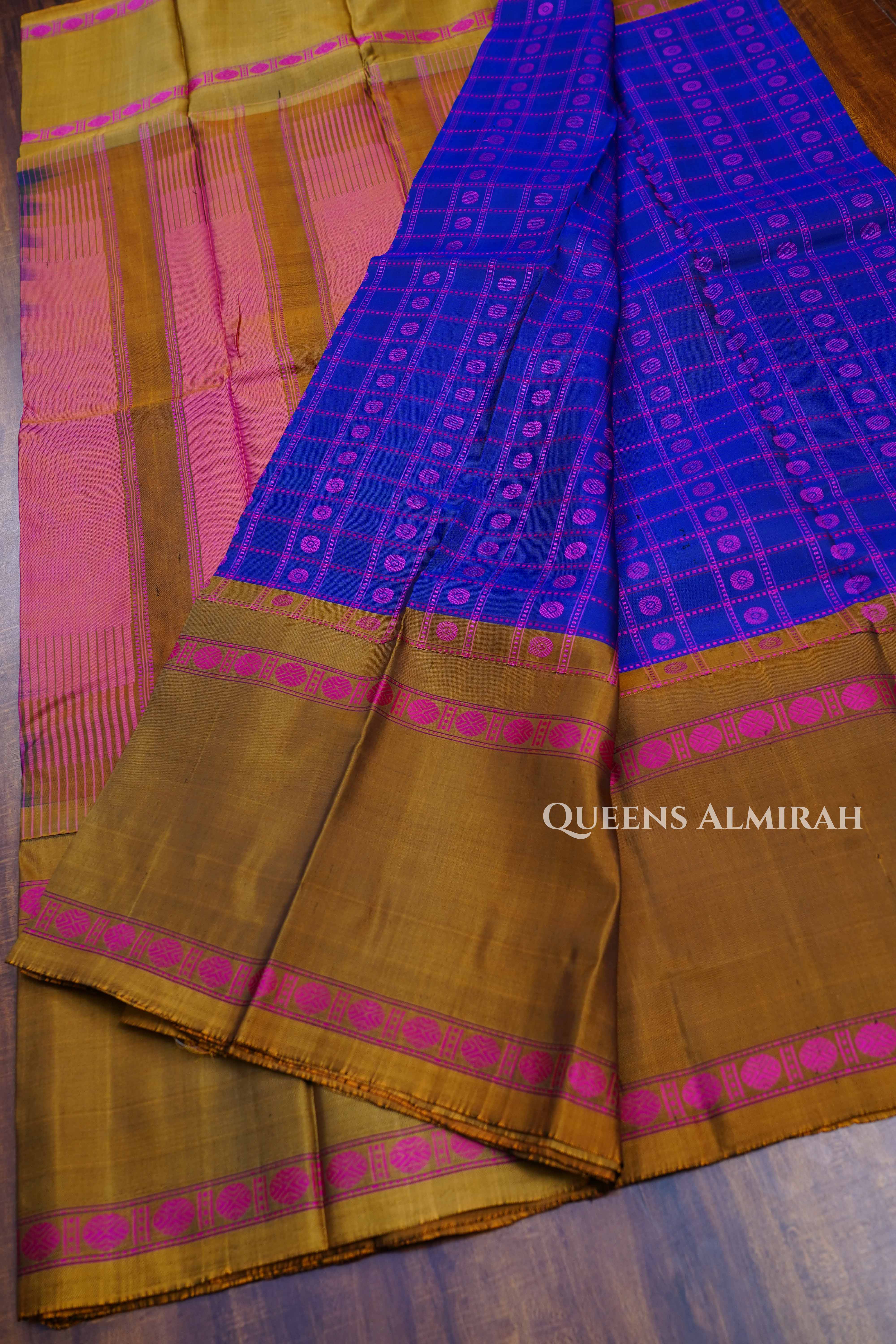 Ink Blue With Mehandhi Green Pure Kanchivaram Silk Saree