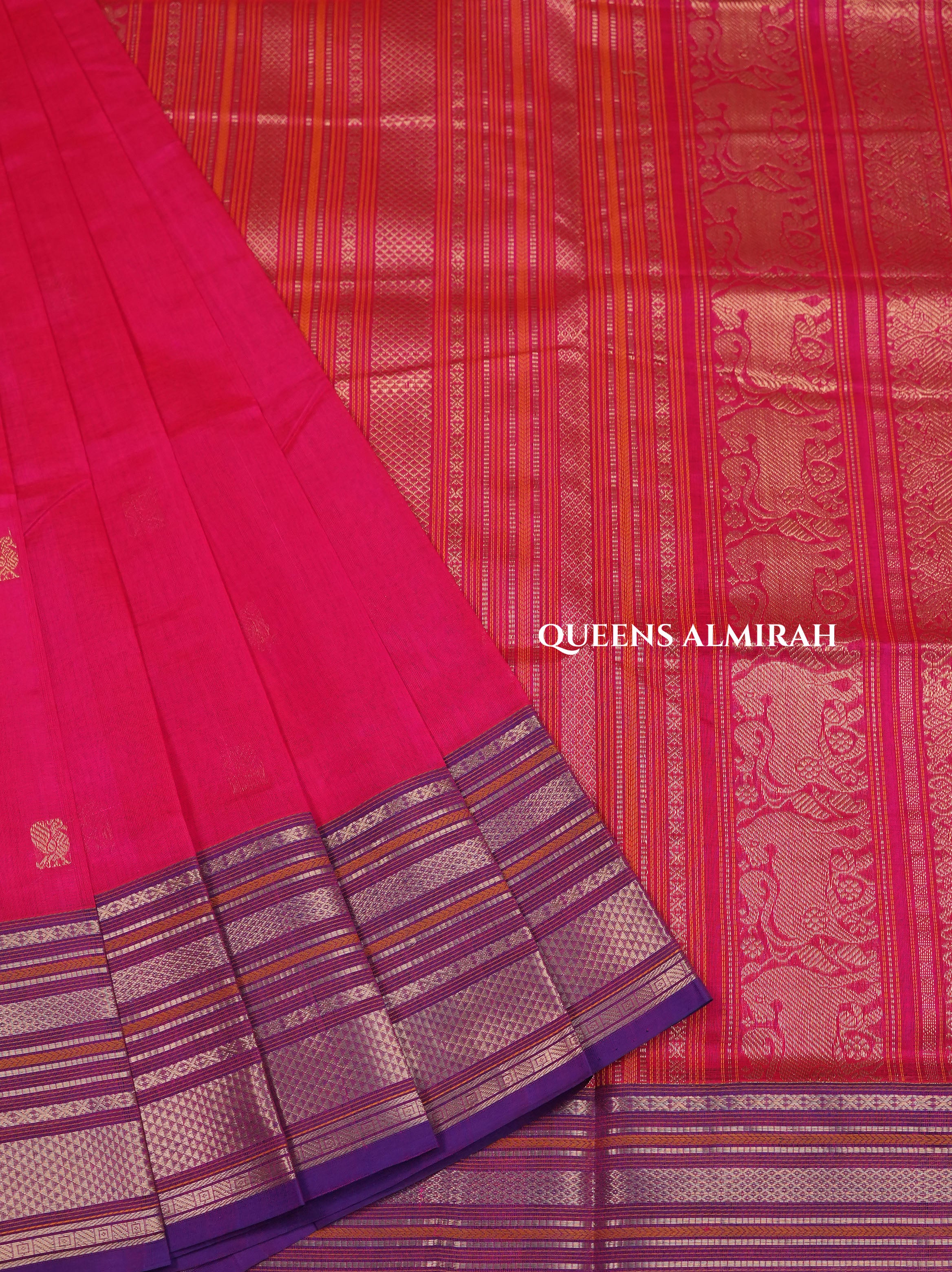 Rani Pink With Purple Chettinad Silk Cotton Saree