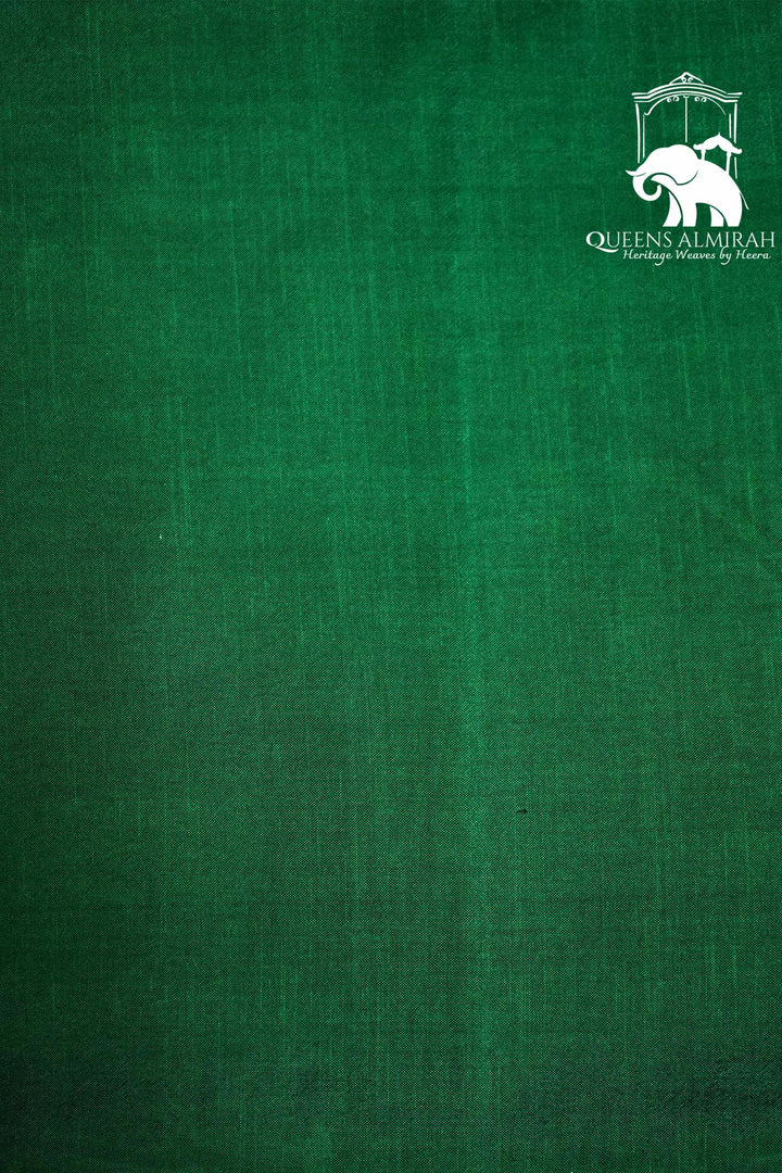 FOREST GREEN WITH ORANGE MULBERRY SILK SAREE - Queens Jewel Emporium