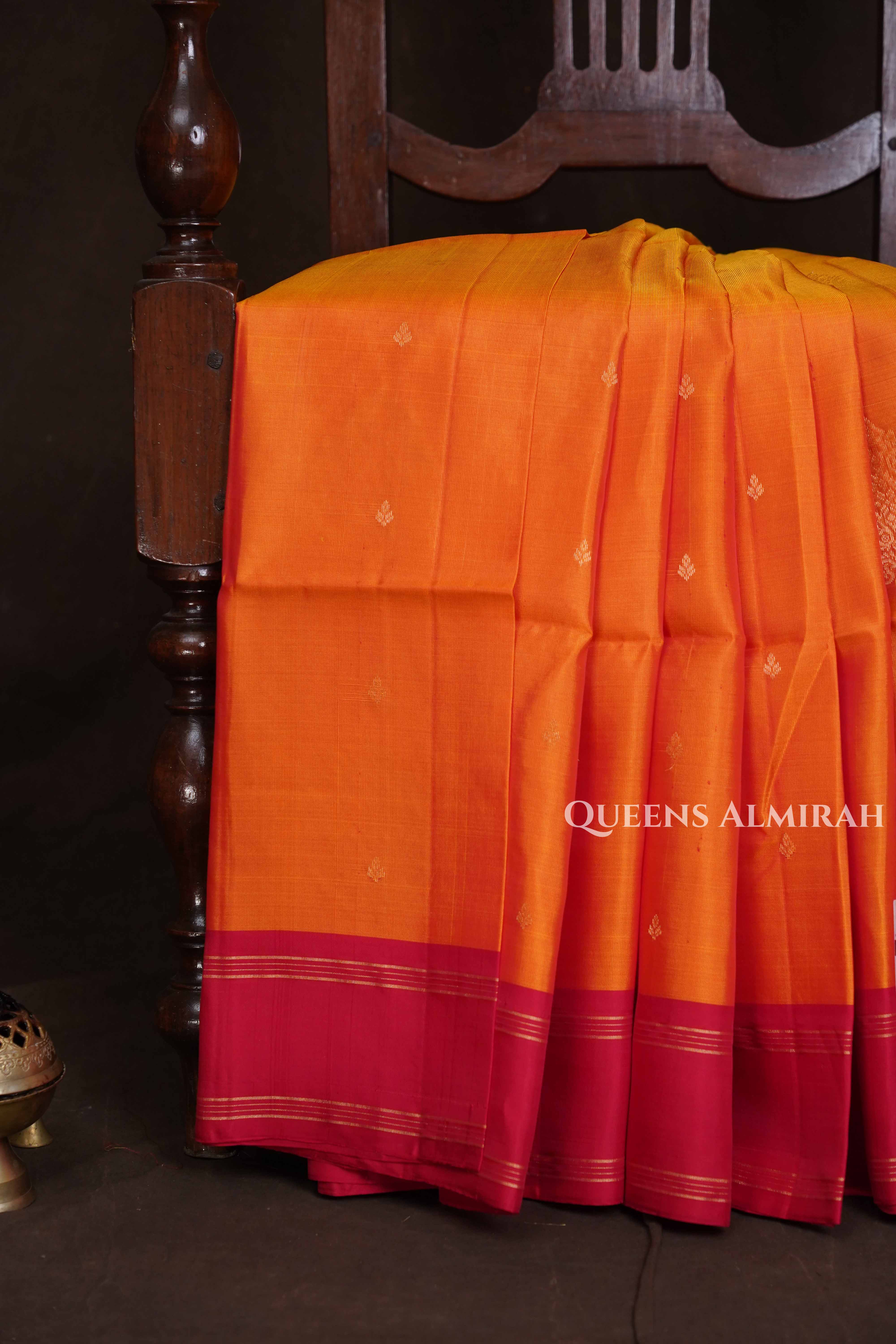 Orange With Red Pure Soft Silk Saree
