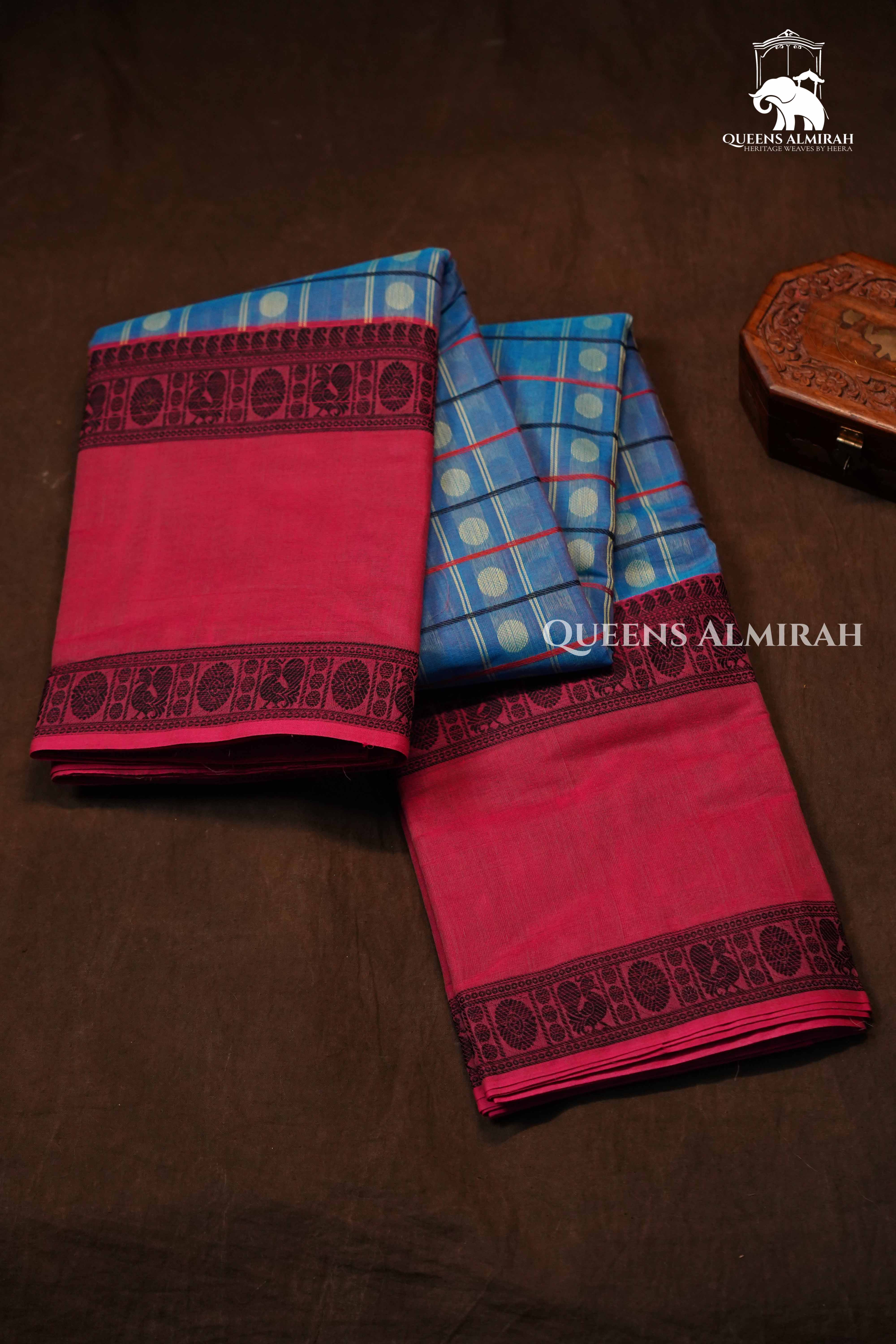 Dusky Blue Chettinad Cotton Saree