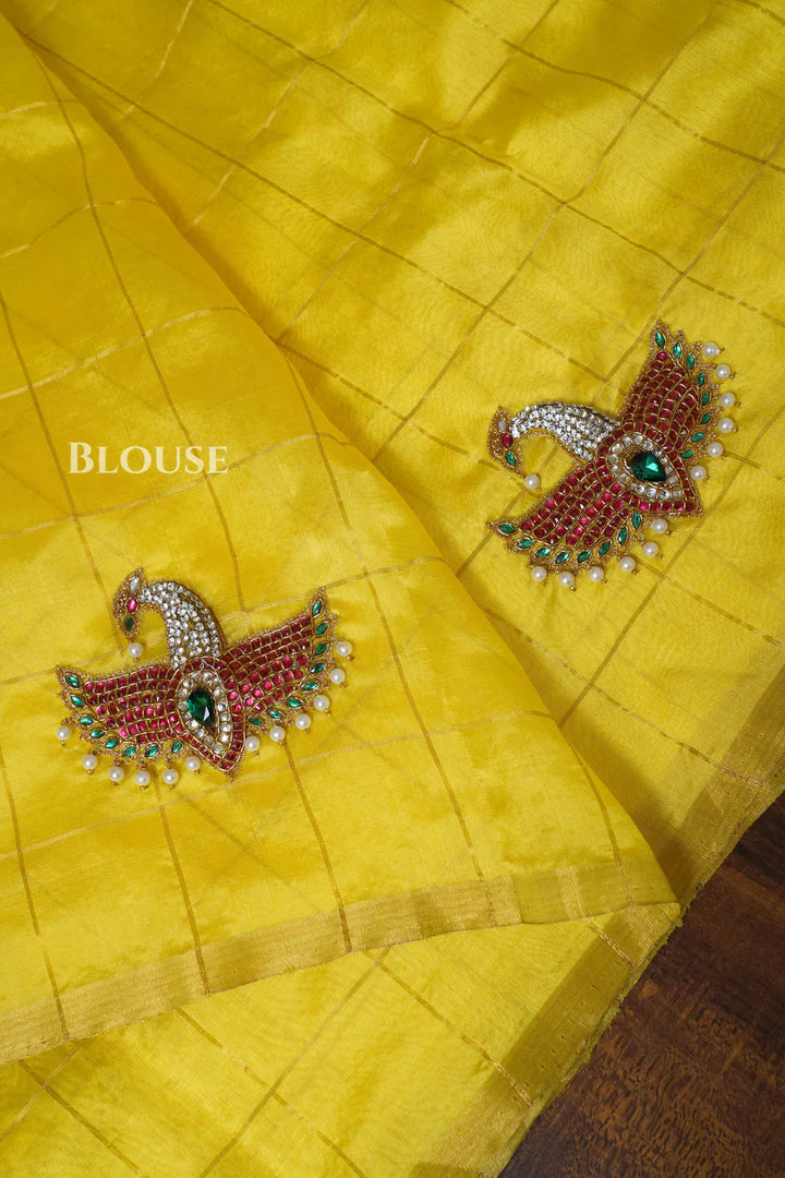 Yellow Maya Pakshi Designer Pure Chanderi Silk Saree