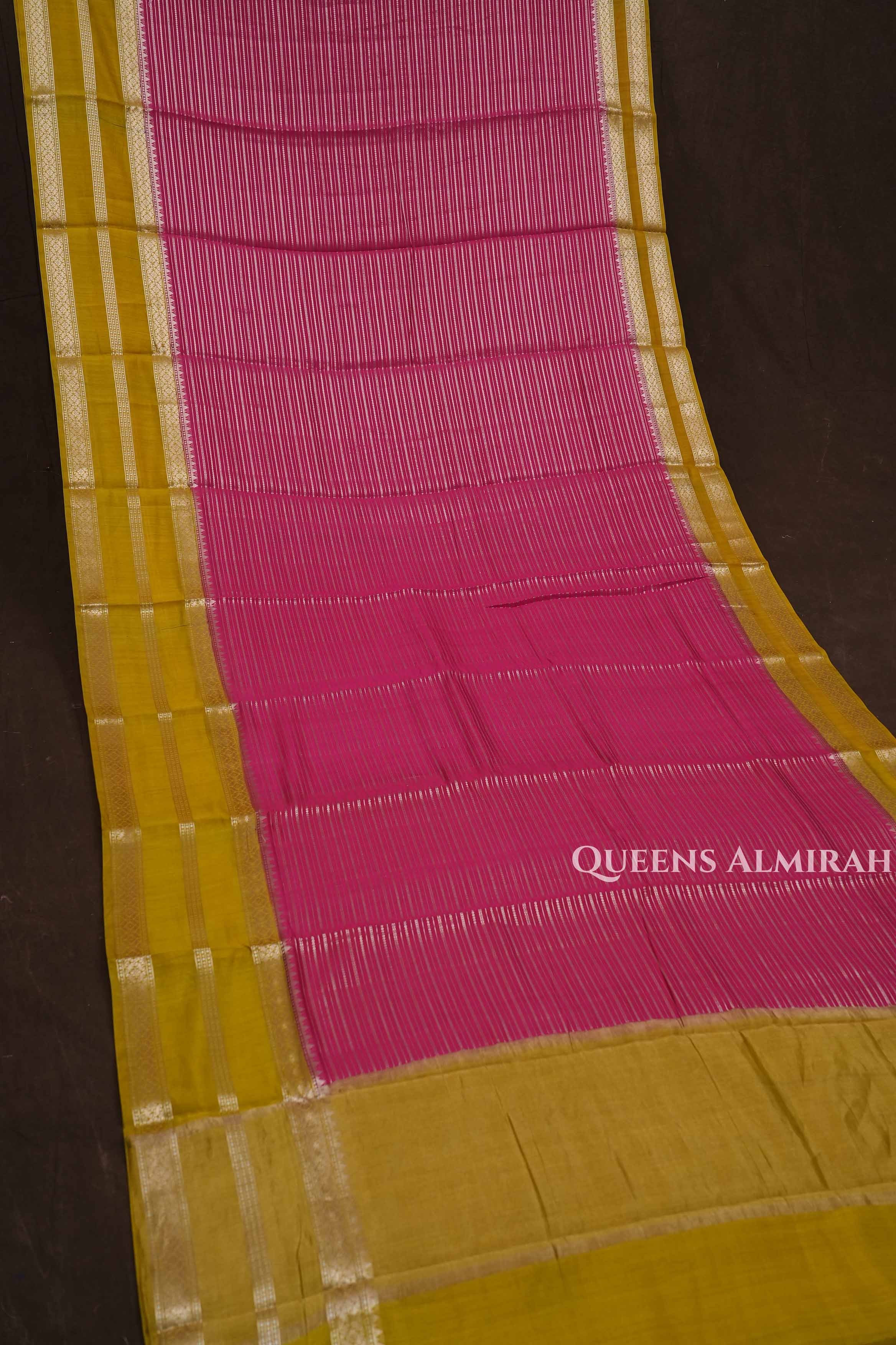 Pink With Mustard Brown Chiniya Silk Saree