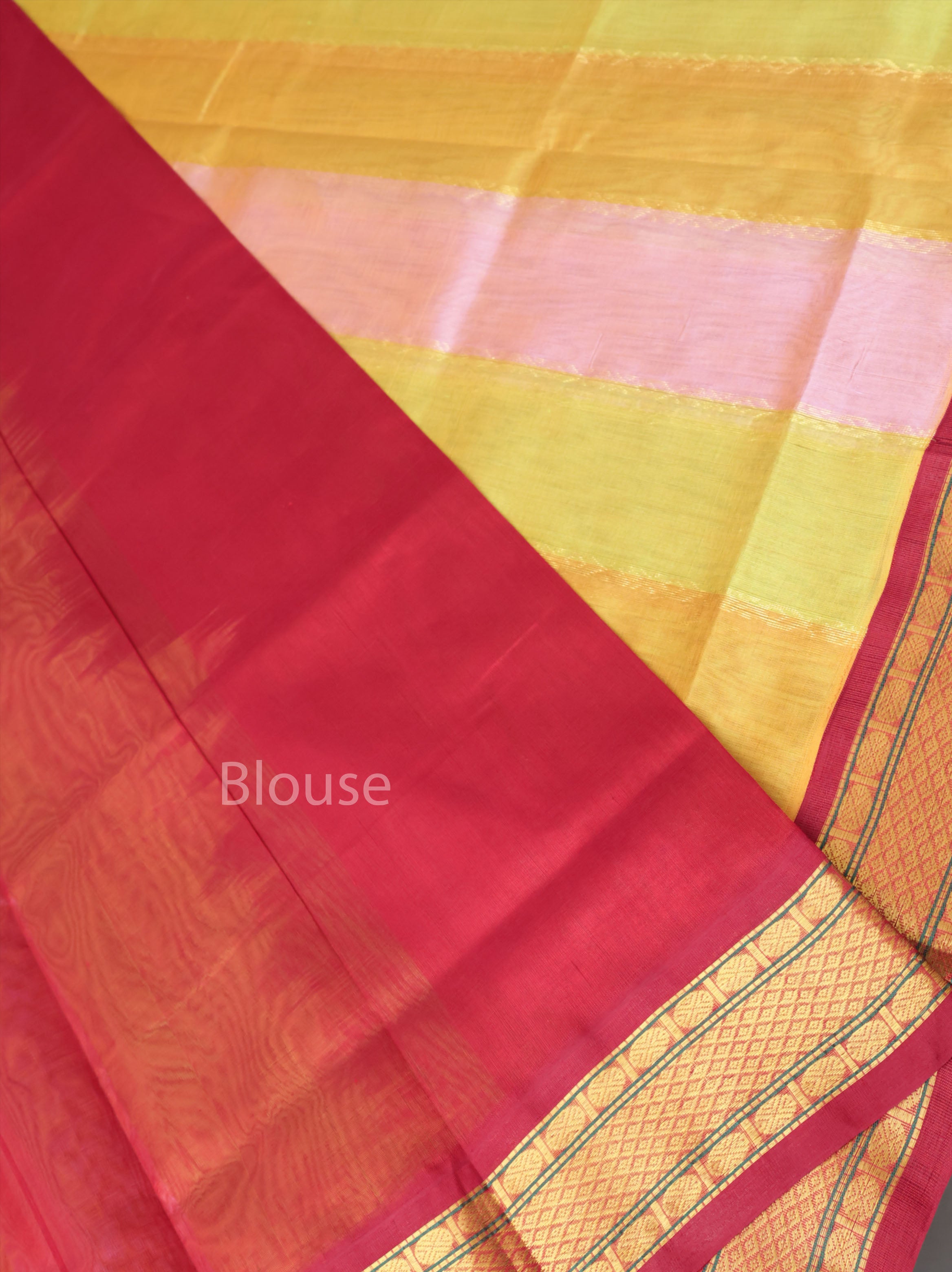 Multicolor With Red Border Pure Silk Cotton Saree