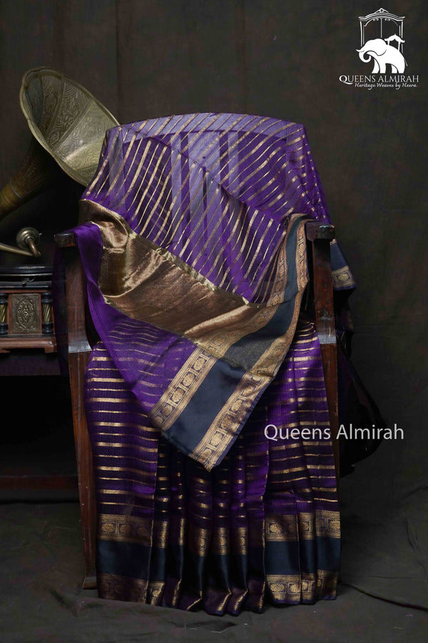 ROYAL PURPLE WITH WOVEN BORDER KOTA SILK SAREE - Queens Jewel Emporium